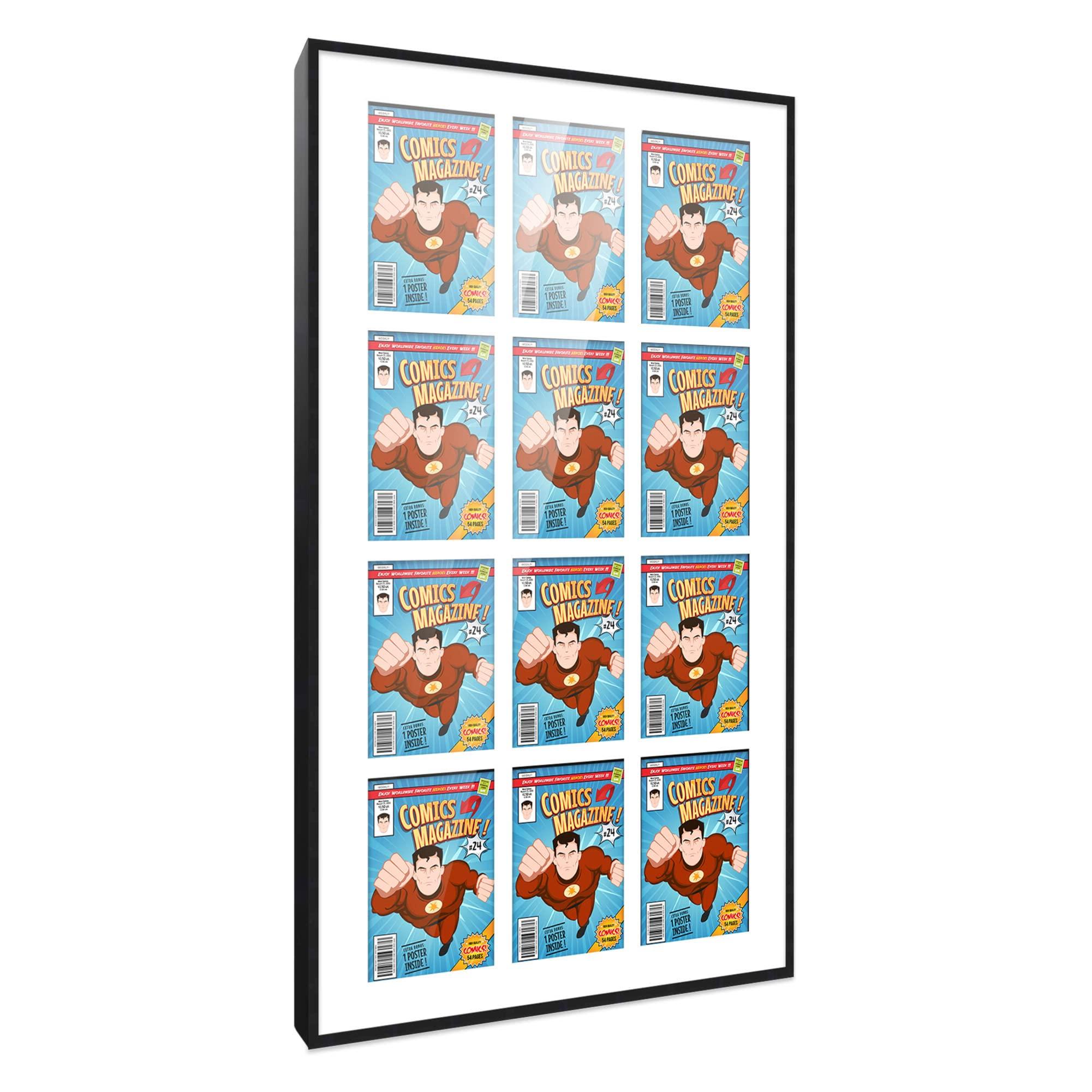 Poster Palooza Poster Palooza Comic Book Frame Wall Display with Mat for 12 Bronze Age Comics Published Between 1970 and 1985 - Black Comic Frame for 7.25x10.5 Comics