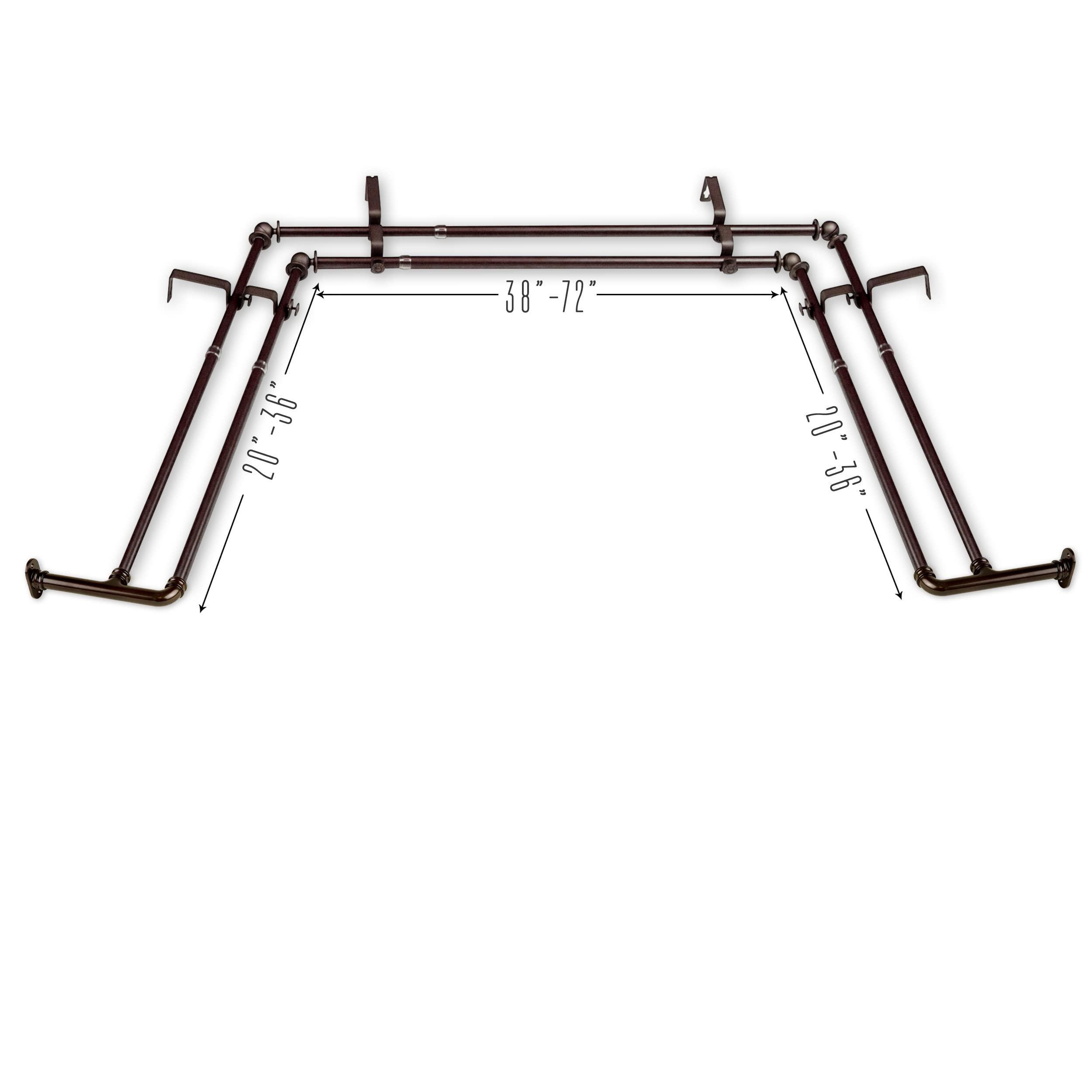 Rod Desyne Rod Desyne 5/8 inch Blackout Double Bay Curtain Rod, 20"-36", 38"-72", Antique Brass