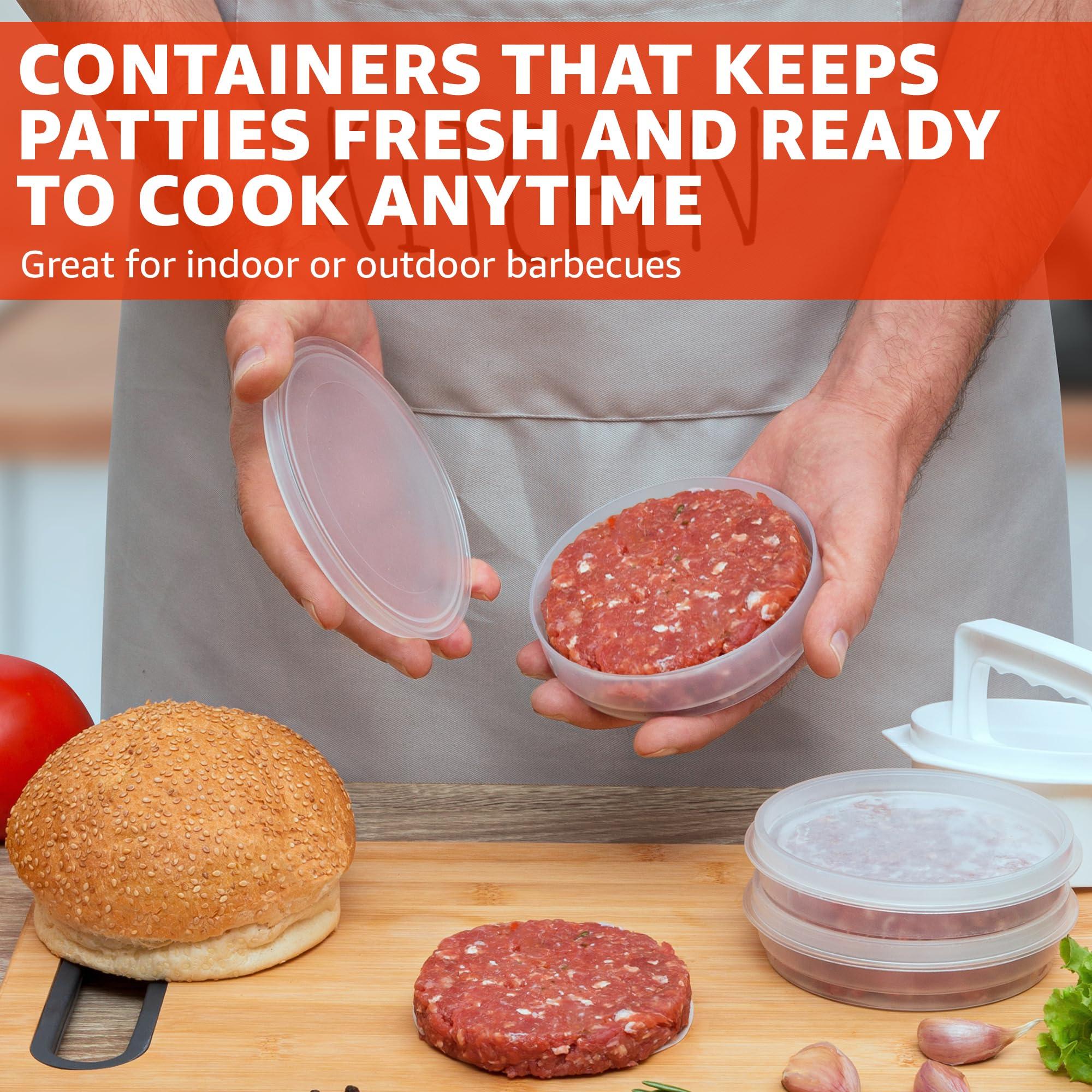 Miles Kimball Mission Gallery Hamburger Press Patty Maker - 4 in1, Burger Mold, Patty Press, 4 Storage Containers, 100 Round Papers - Hamburger Patty Maker Tool for BBQ - Burger Shaper for Meat, Veggie Patties