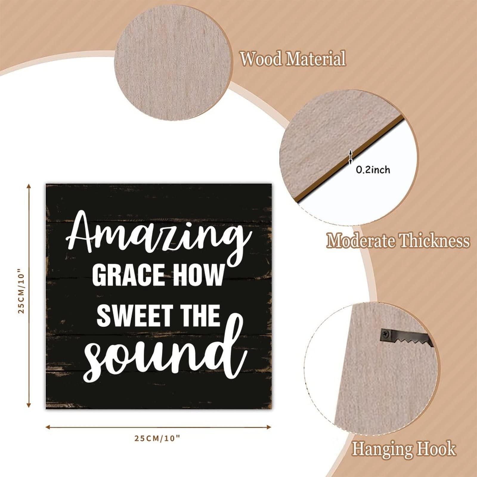 Alioyoit Wooden Pallet Sign Amazing Grace How Sweet The Sound Country Wood Welcome Sign Rustic Wood Board Wall Pediment Wall Hanging Decorations for Bedroom Porch 10 Inch