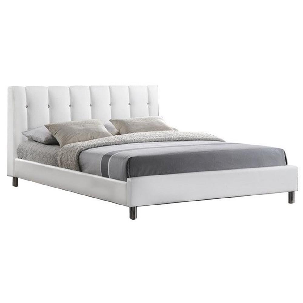 BOWERY HILL BOWERY HILL Full Platform Bed with Faux Leather Headboard in White