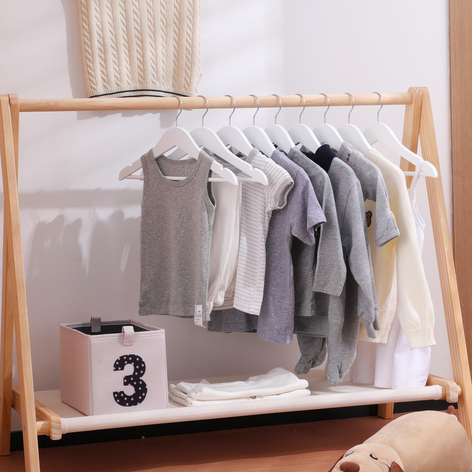 Edergoo Edergoo Kids Wooden Hangers 20 Pack, White Wooden Baby Hangers with Smooth Finish, Solid Wood Childrens Hangers for Clothes, Precisely-Cut Sleek Notches & Swivel Hook Baby Clothes Hangers for Closet