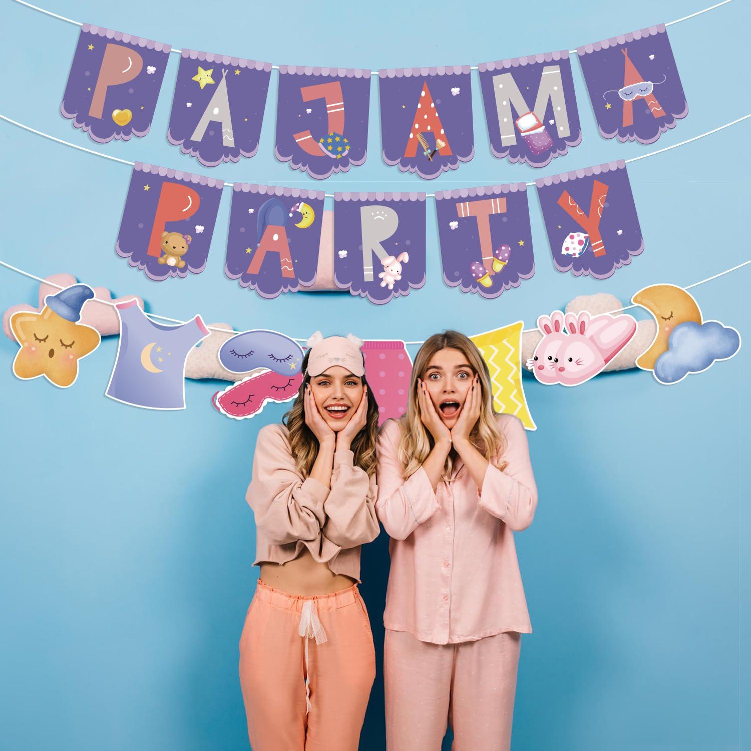 SKIRUP SKIRUP Slumber Party Favors Pajamas Theme Party Suit Pajama Party Decorations Includes Banner Hanging Swirls Cake Topper Balloons Cupcake Toppers Sleepover Party Supplies For Girls