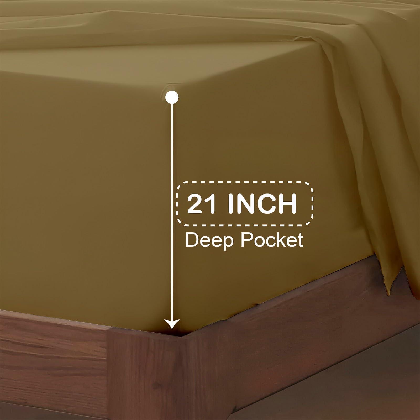 ARlinen Waterbed Sheets Queen Size 600 Thread Count 100% Cotton 21 Inches -Deep Pockets- Attached Waterbed Sheet Set- 4 Piece - Hotel Luxury Bed - Extra Soft -Taupe Solid Bed Sheets -Queen Waterbed Sheet