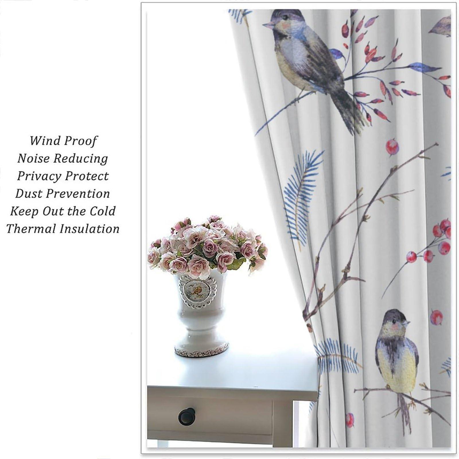 QLYYDS Cute Bird Blackout Curtains Branches Leaves Art Printed Window Drapes for Bedroom Living Room Kitchen Decor W21xL63in 2 Panels