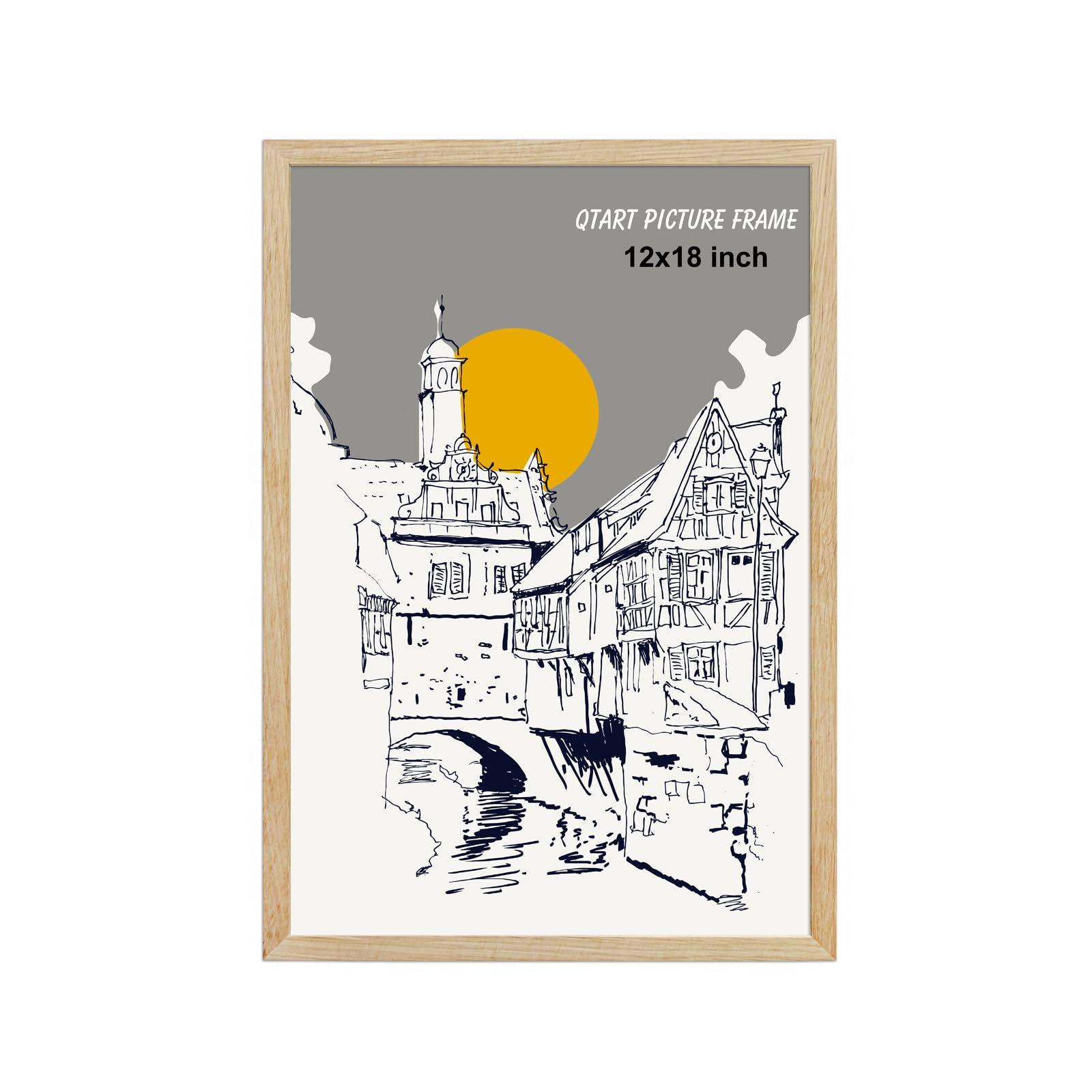 QTART QTART 12X18 Picture Frame, 12x18 Frame Natural Oak Wood Poster Frame for Photo Wall Mounting Tabletop Display, 12 by 18 Picture Frames,1 Pack