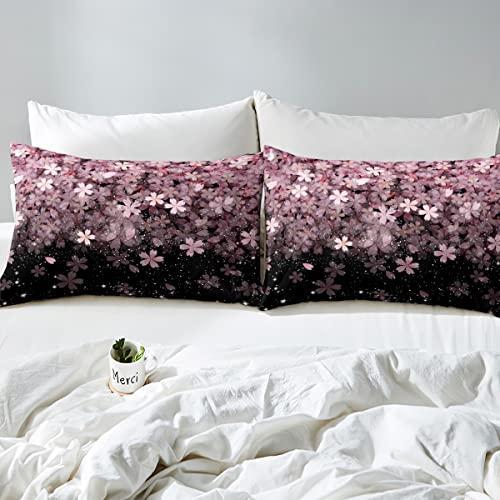 Homewish Homewish Cherry Blossom Duvet Cover Set Pink Flower Bedding Set 3pcs for Girls Adults Petal Floral Print Comforter Cover Japanese Style Bedspread Cover with 2 Pillowcases (No Comforter) Queen Size
