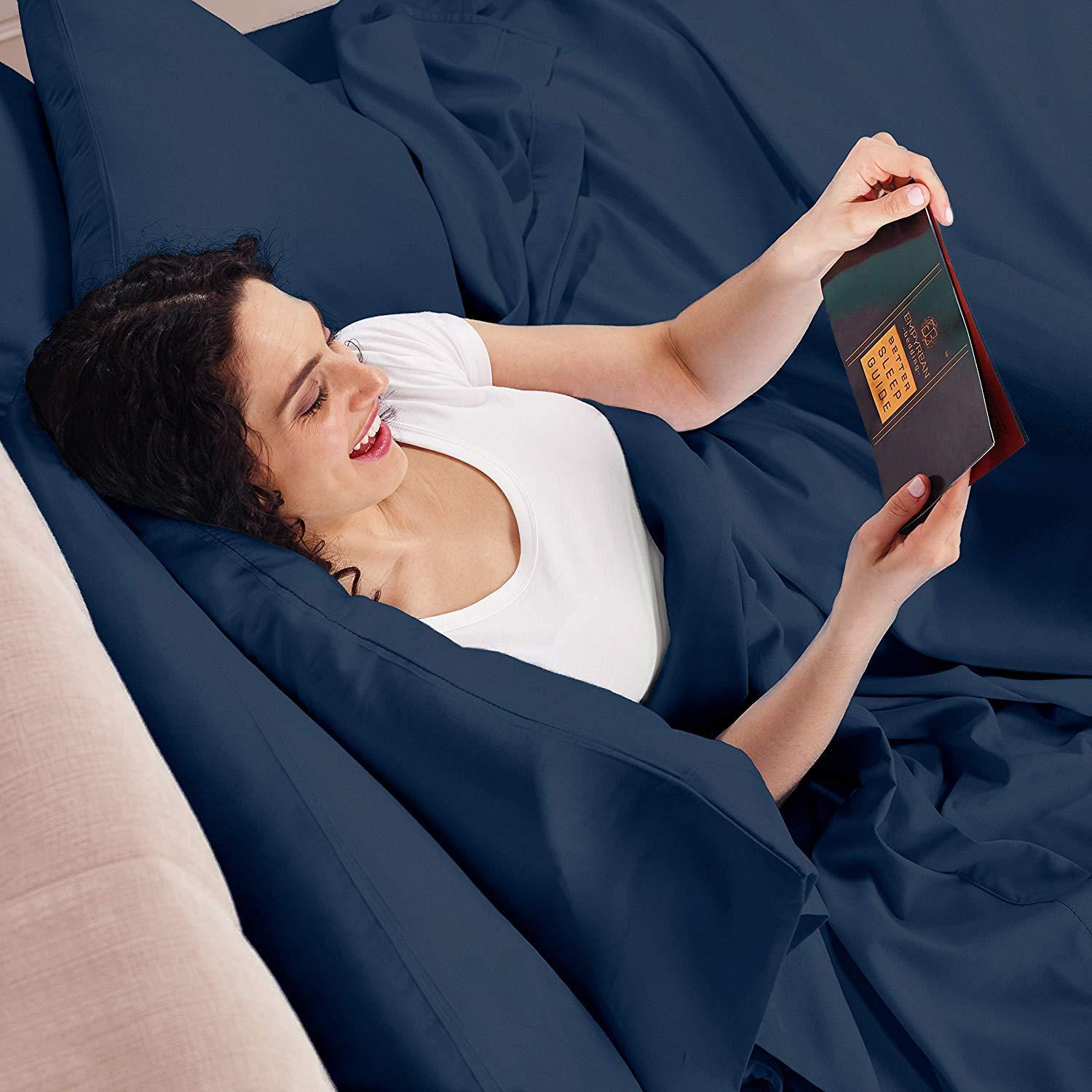 Splitsvilla Split California King Sheet Set Navy Blue- 5 Piece Set- 800 Thread Count 100% Egyptian Cotton Fits Upto 18 Deep Pocket (Split California King, Navy Blue)