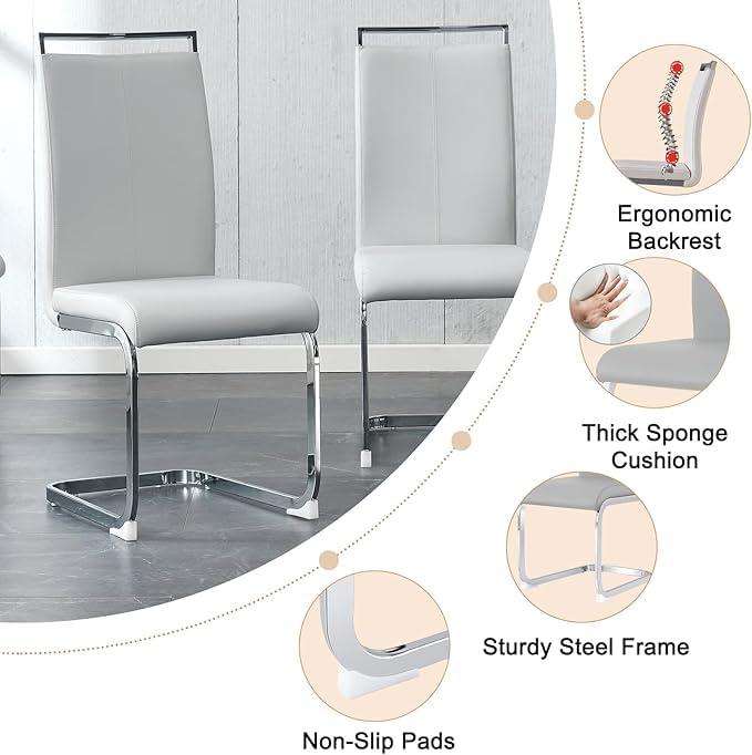 MUUOKY MUUOKY 63" Glass Dining Table Set for 6, Dinner Table Set for 6, Glass Top Dining Room Table and 6 PU Leather Chairs, Rectangle White Table and Chair Set for 6 Suitable Kitchen Dining Room