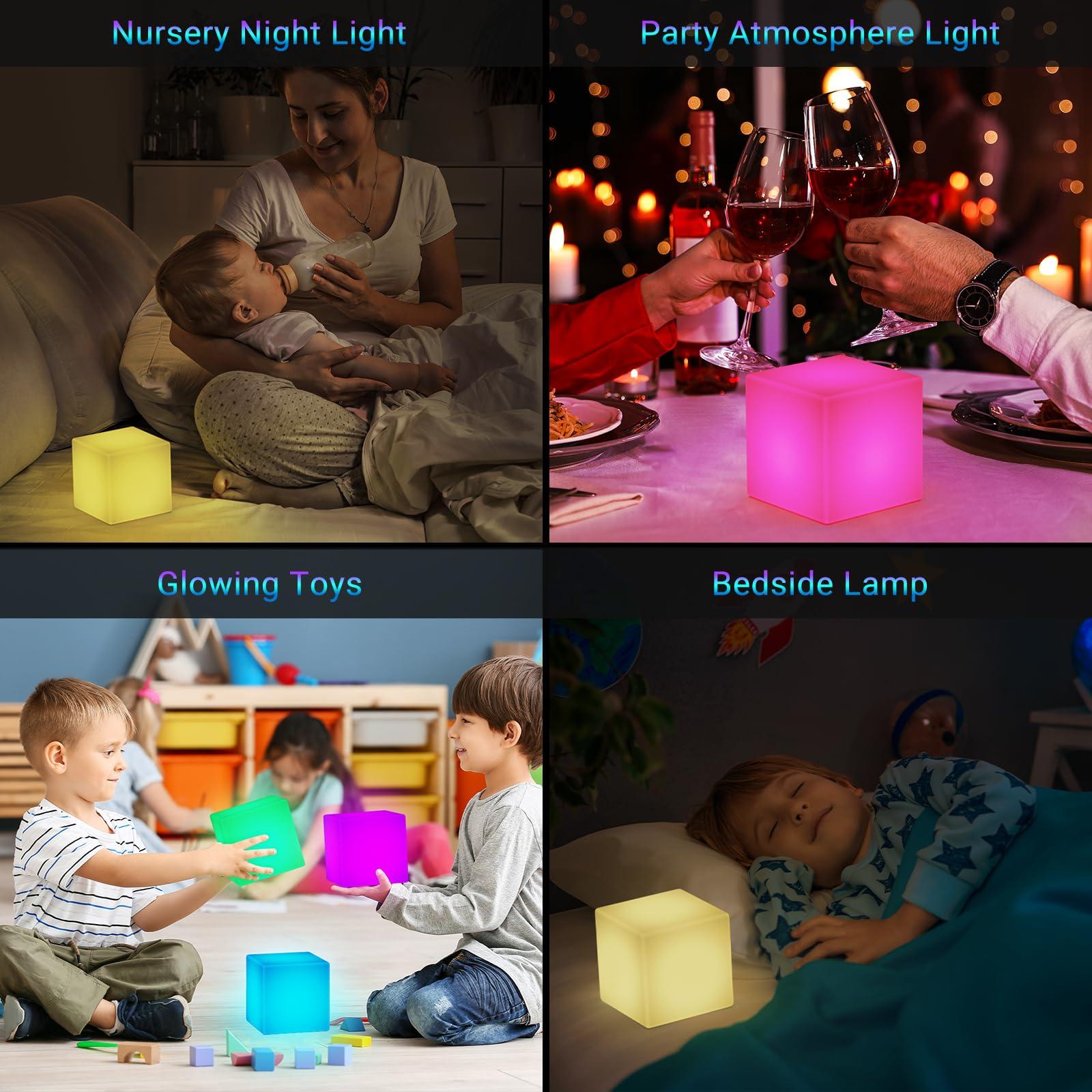 LOFTEK LOFTEK 4-inch LED Cube Lights: RGB 16 Colors Cosmic Cube LED Mood Lamp Tesseract with Remote Control, IP65 Waterproof Rechargeable Bedside Lamp Night Lights for Nursery Kids Toys Gift