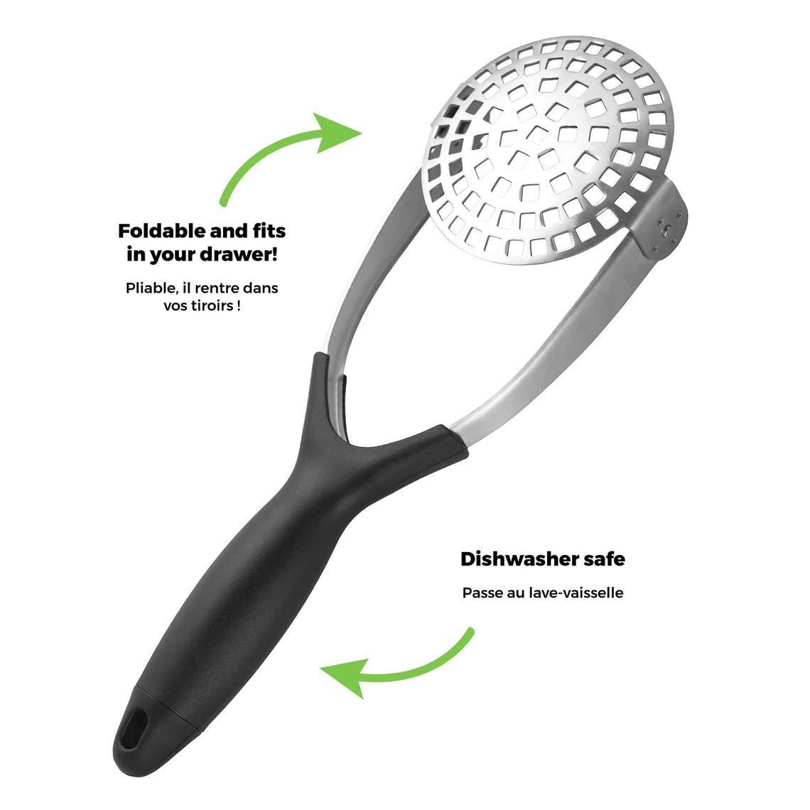 Greewen Greewen Potato Press Masher Professional Vertical Foldable Handle Stainless Steel, Black and Sliver, Medium