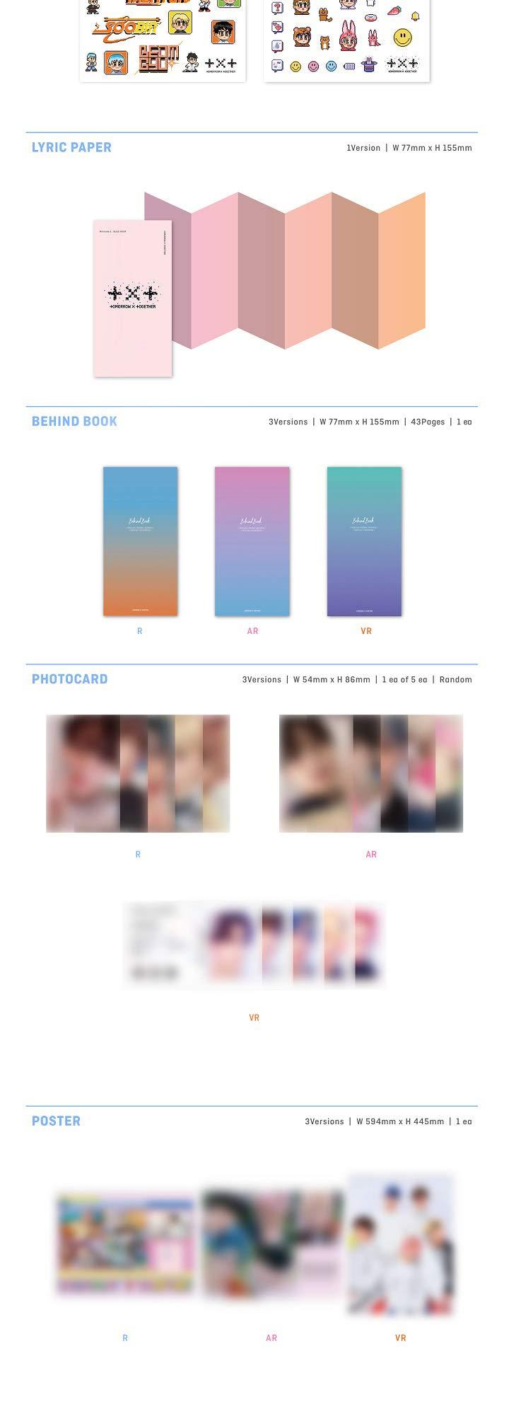 TXT TXT Minisode 1 : Blue Hour 3rd Mini Album 3 Version SET CD+128p PhotoBook+2p Sticker+Lyric Paper+43p Behind Book+1p PhotoCard+1p PostCard+Tracking Sealed