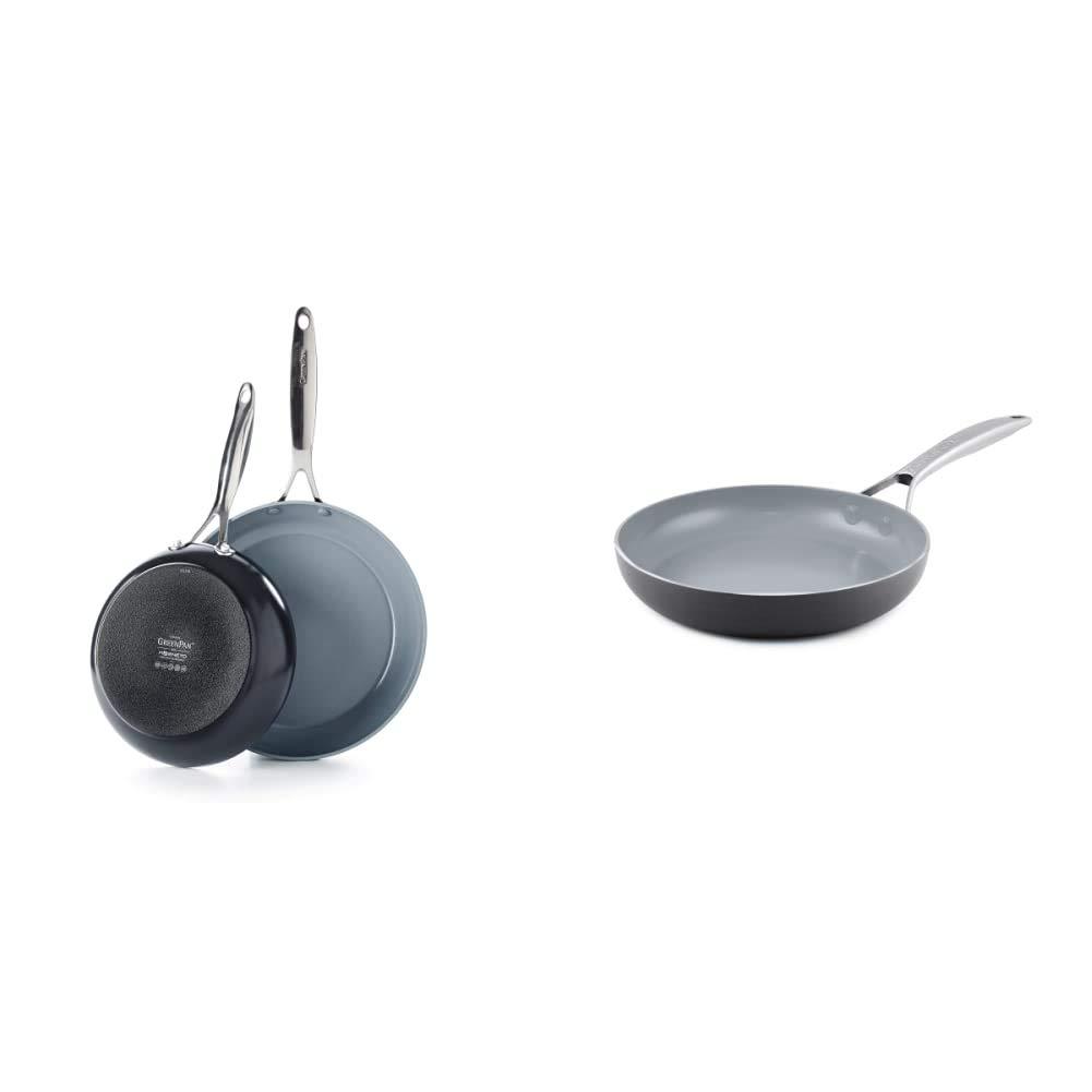 GreenPan GreenPan Valencia Pro and Paris Pro Healthy Ceramic Nonstick Frying Pan Skillet Set, 10\", 12\", and 8\", PFAS-Free