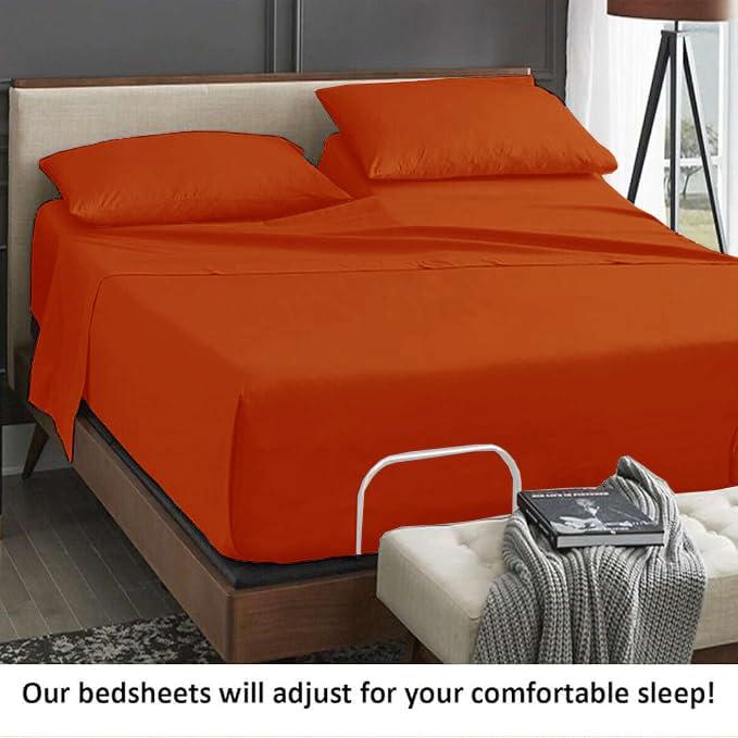 OnlineBestDeal\'s Split Top California King (Adjustable, Flex Top Cal King Size) 100% Egyptian Cotton 800 Thread Count 4Pcs Sheets for Sleep Number Bed, 15\" Deep Pocket - Split Down 34 inches from The top- Burnt Orange