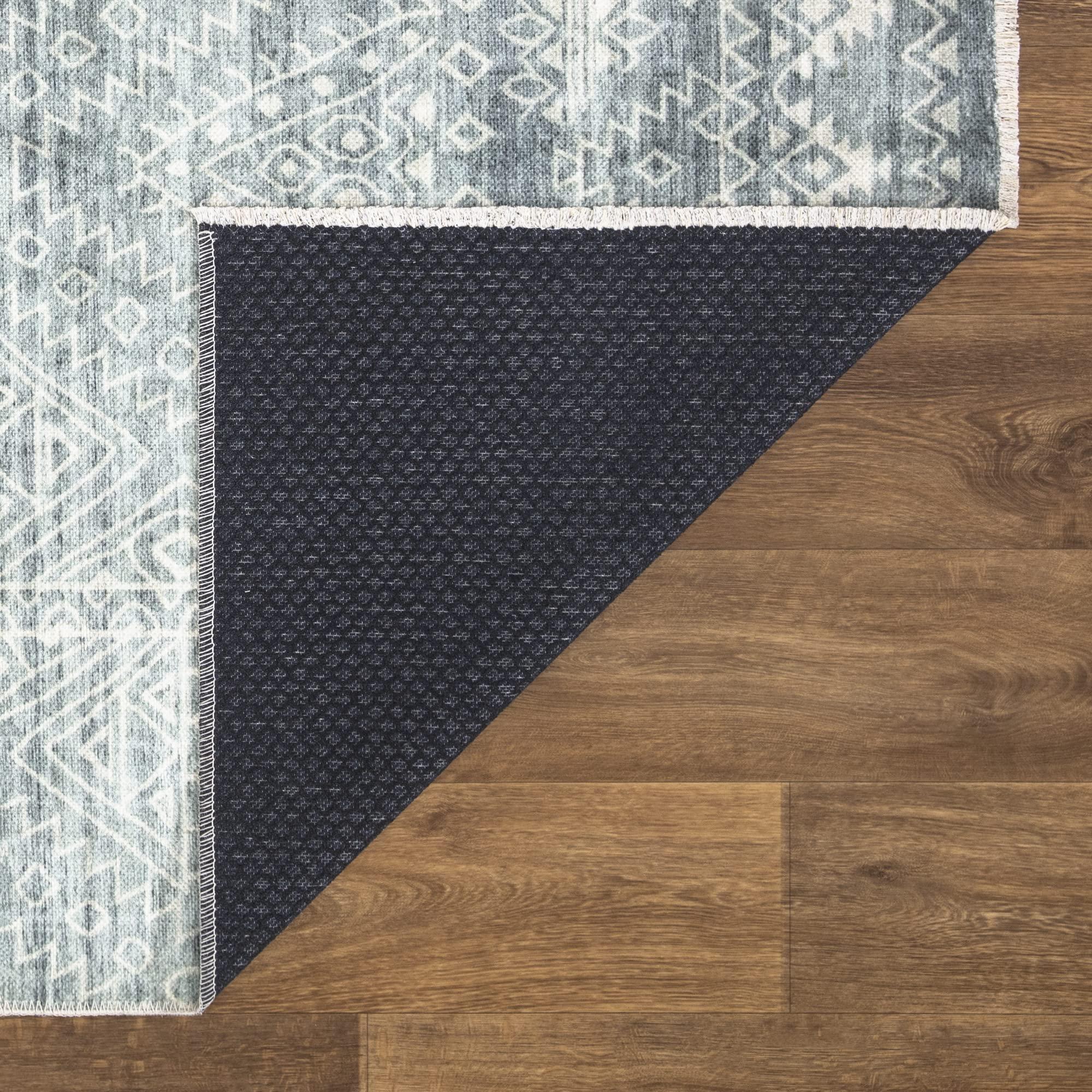 Bloom Rugs Bloom Rugs Caria Washable Non-Slip 4x6 Rug - Teal/Ivory Geometric Area Rug for Living Room, Bedroom, Dining Room, and Kitchen - Exact Size: 4' x 6'