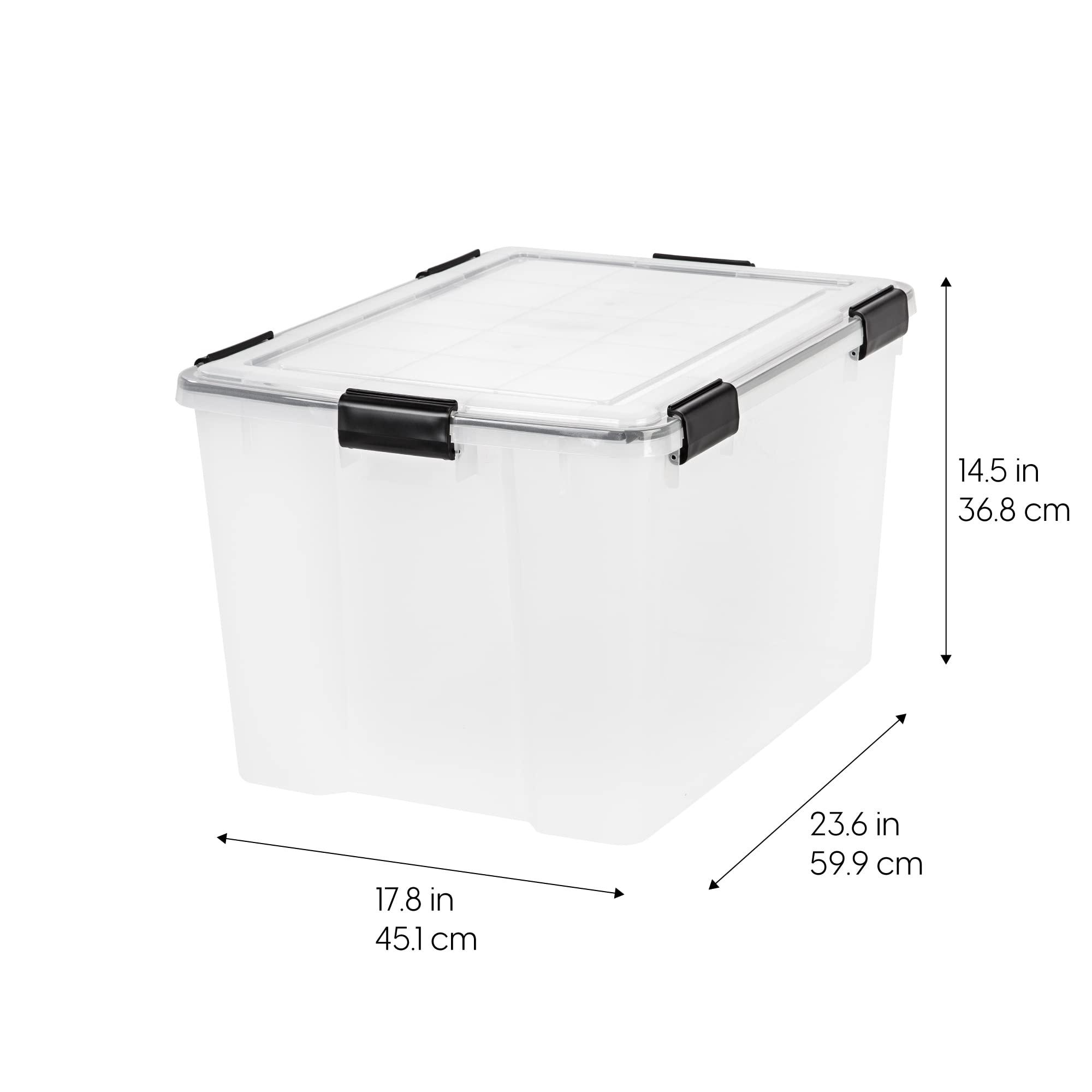 IRIS USA, Inc. IRIS USA 74 Quart WEATHERPRO Plastic Storage Box with Durable Lid and Seal and Secure Latching Buckles, Weathertight, Clear with Black Buckles, 1 Pack