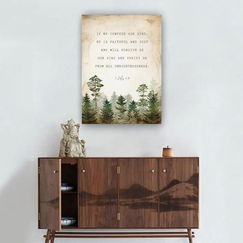 Liuannx Liuannx 1 John 1 9 Bible Scripture Wall Art Prints If We Confess Our Sins Bible Verse Posters Picture Canvas Bedroom Decoration Home (24.00\'\'x36.00\'\',Framed)