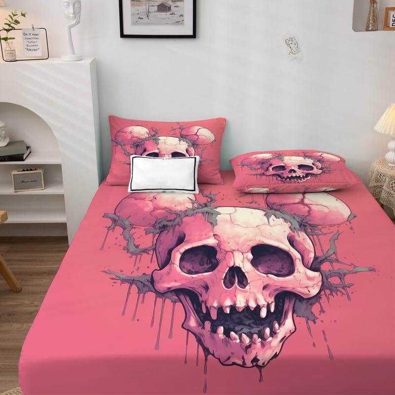 zcsm Twin XL Sheets Set - Skull Bed Sheets, Horror Bedding Sheets & Pillowcases, Soft Microfiber & Deep Pocket & Wrinkle Free Patterned Sheet Set, 3 Piece ( 1 Fitted Sheet, 1 Flat Sheet, 1 Pillow Case )