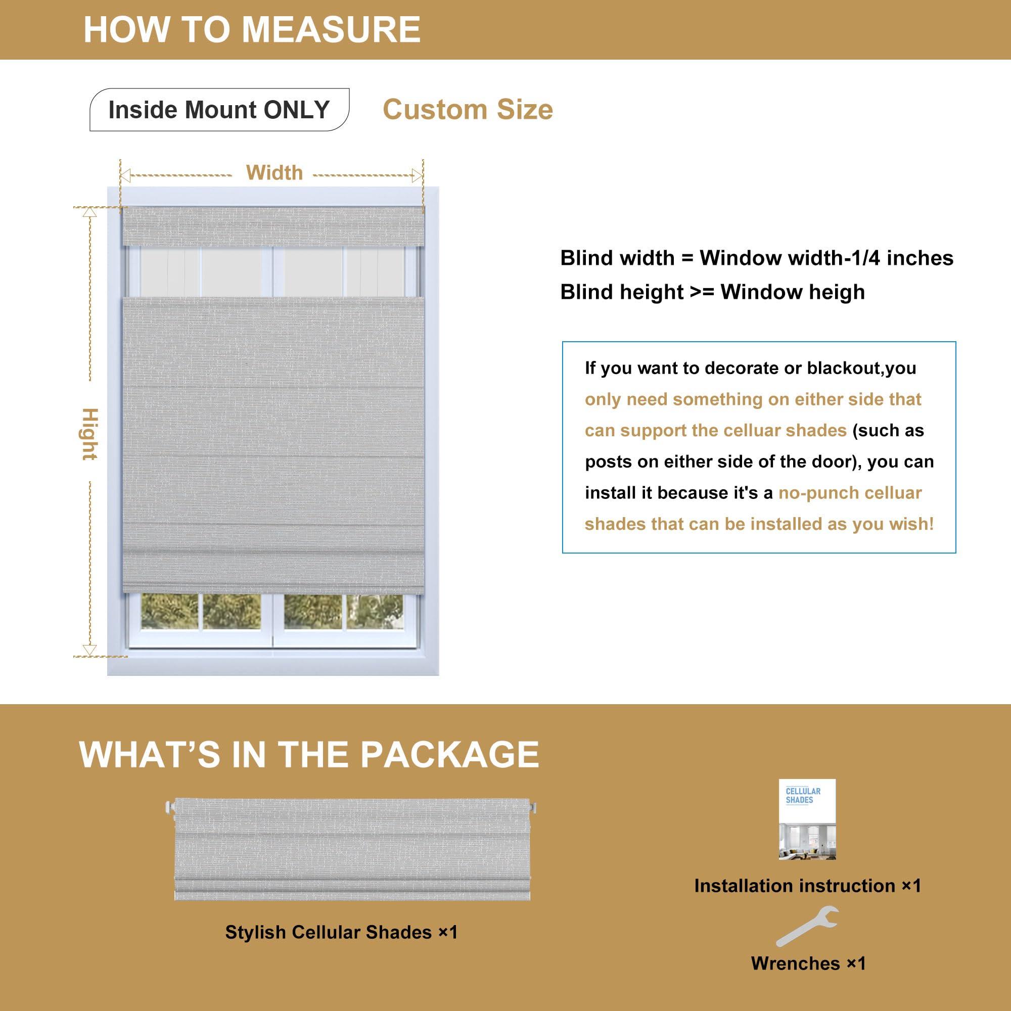 Sulugood Sulugood NO Drill NO Tools Cordless Roman Shades for Interior Windows, Top Down Bottom Up Roman Window Shade, Custom Blackout Linen Roman Window Blinds(32" W x 48" H) Blackout White Gray