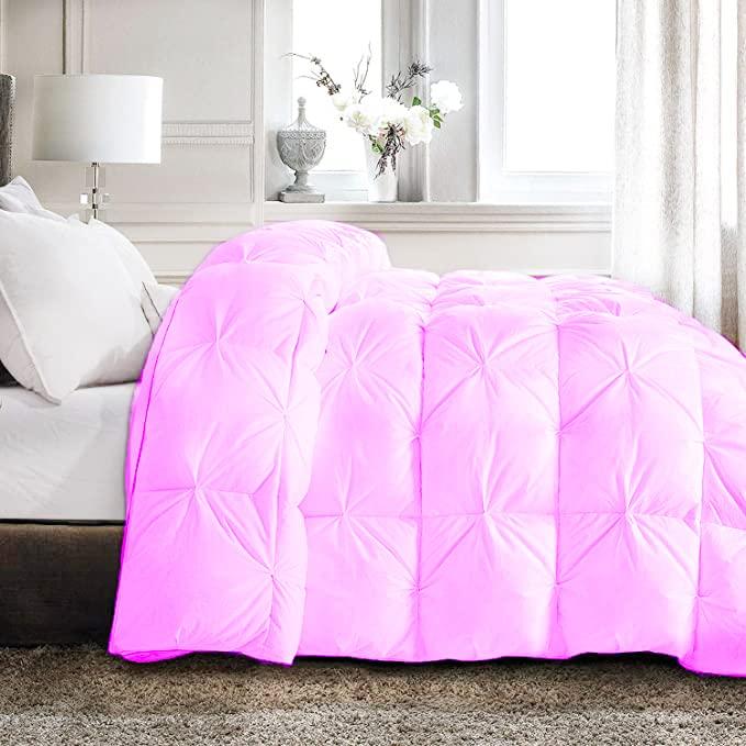 The OutNeT Premium Quality - Oversized Full Size (82\" x 86\") Inches, 3pc Pinch Comforter Set - Ultra-Soft - All-Season Down Duvet Insert 500 GSM 800 Thread Count 100% Egyptian Cotton Cover - Pink Solid