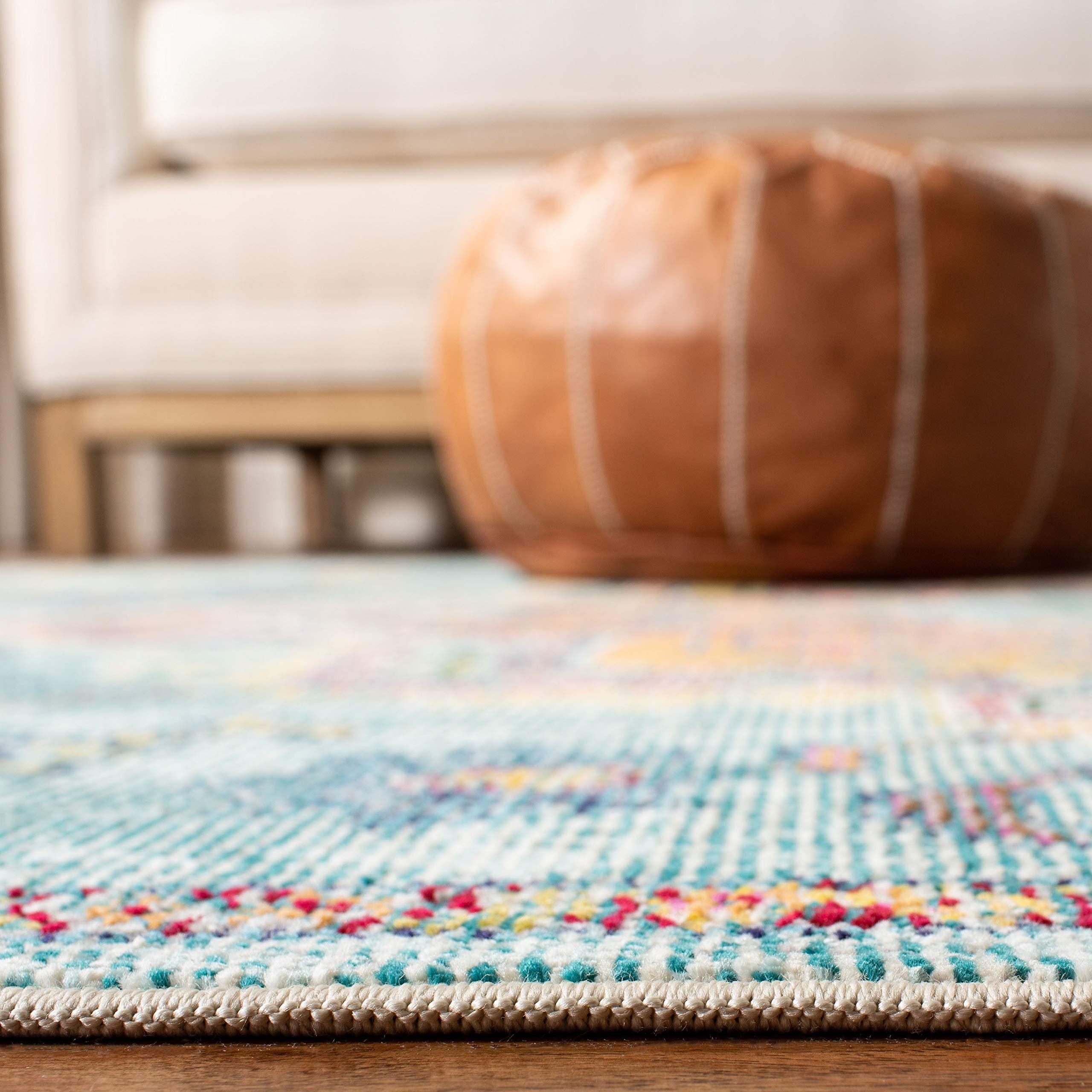 Safavieh SAFAVIEH Crystal Collection 9\' Square Teal/Orange CRS501J Boho Chic Oriental Medallion Distressed Non-Shedding Living Room Bedroom Dining Home Office Area Rug