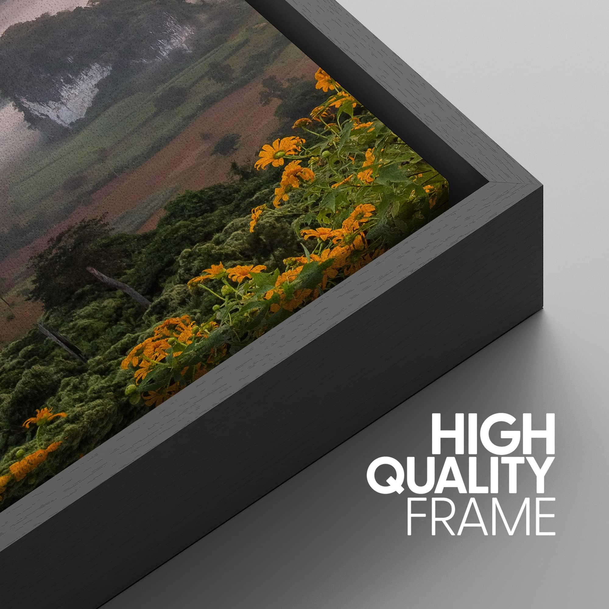 SIGNWIN SIGNWIN Framed Canvas Print Wall Art Set Sunset Sky Over Autumn Mountain Range Rustic Nature Photography Realism Decorative Wilderness Calm/Zen for Living Room, Bedroom, Office - 24"x36"x3 Black