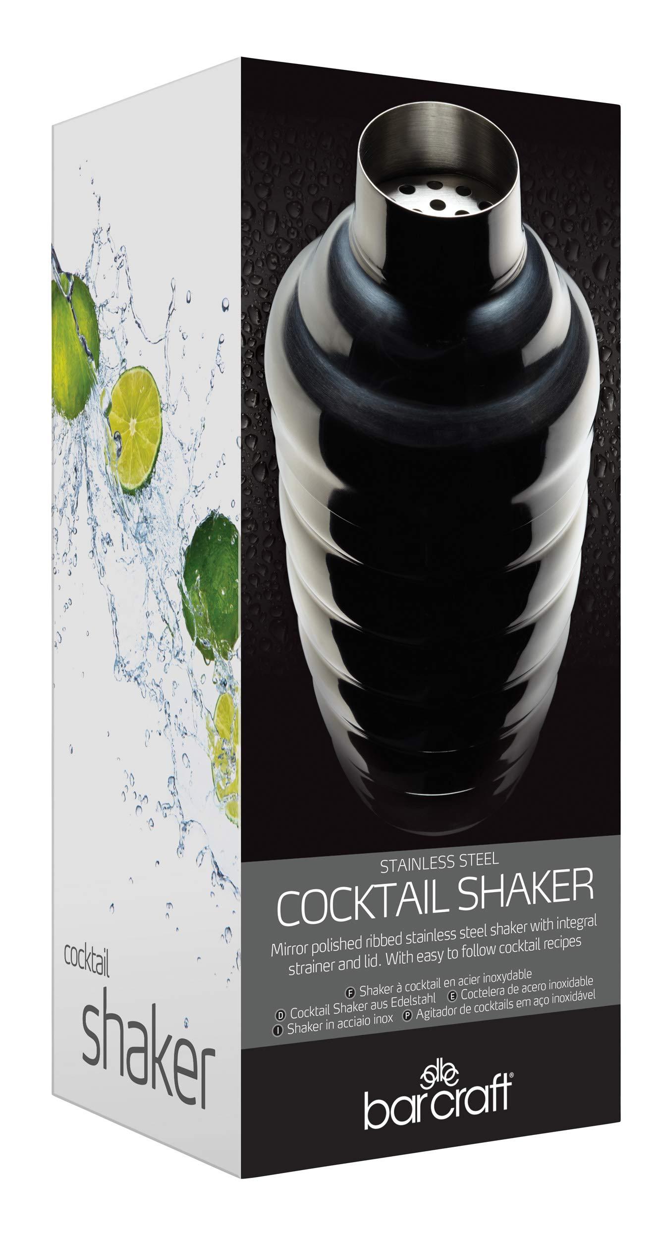 KitchenCraft BarCraft Art Deco Cocktail Shaker with Recipes in Gift Box, Stainless Steel - Easy Grip, 500 ml