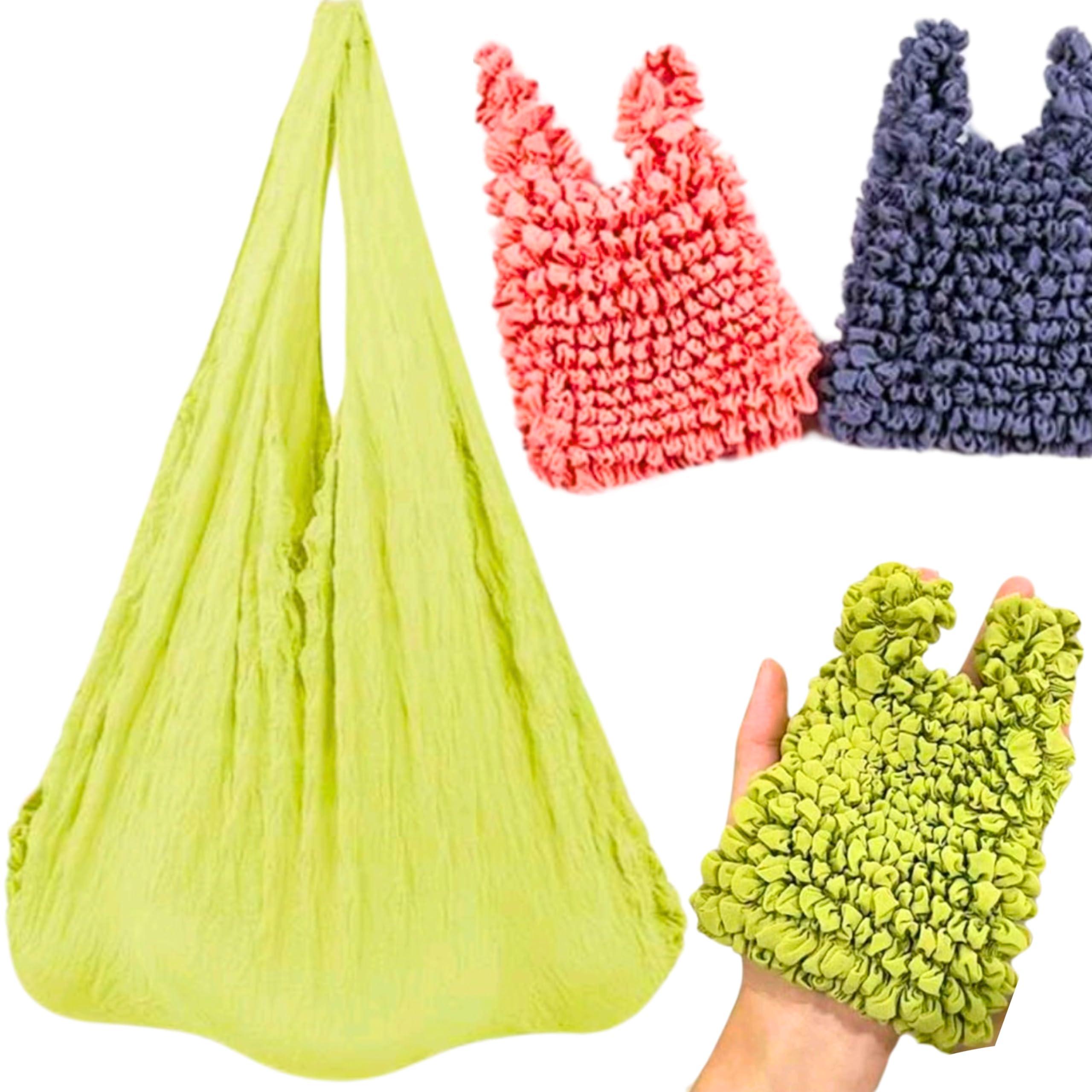 Generic Expandable Shopping Bag, Reusable Grocery Bags, Stretchy Foldable Fabric Bags, Collapsible Pouch, Folding Shrink Totes (Pink-Orange)