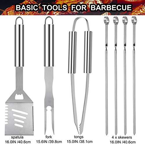 grilljoy grilljoy 20PCS Heavy Duty BBQ Grill Tools Set - Extra Thick Stainless Steel Spatula, Fork& Tongs. Complete Barbecue Accessories Kit in Aluminum Storage Case - Perfect Grill Gifts for Men