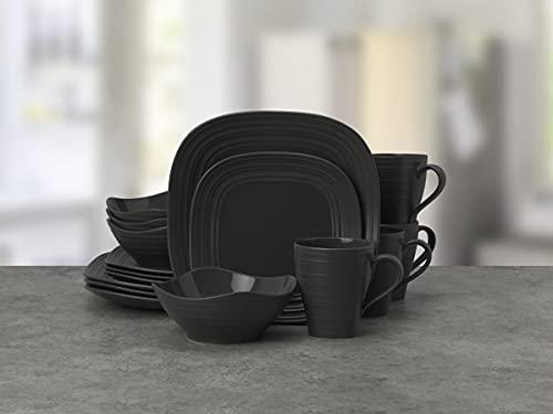 Mikasa Mikasa Swirl Square Graphite 16 Piece Dinnerware Set, Service for 4