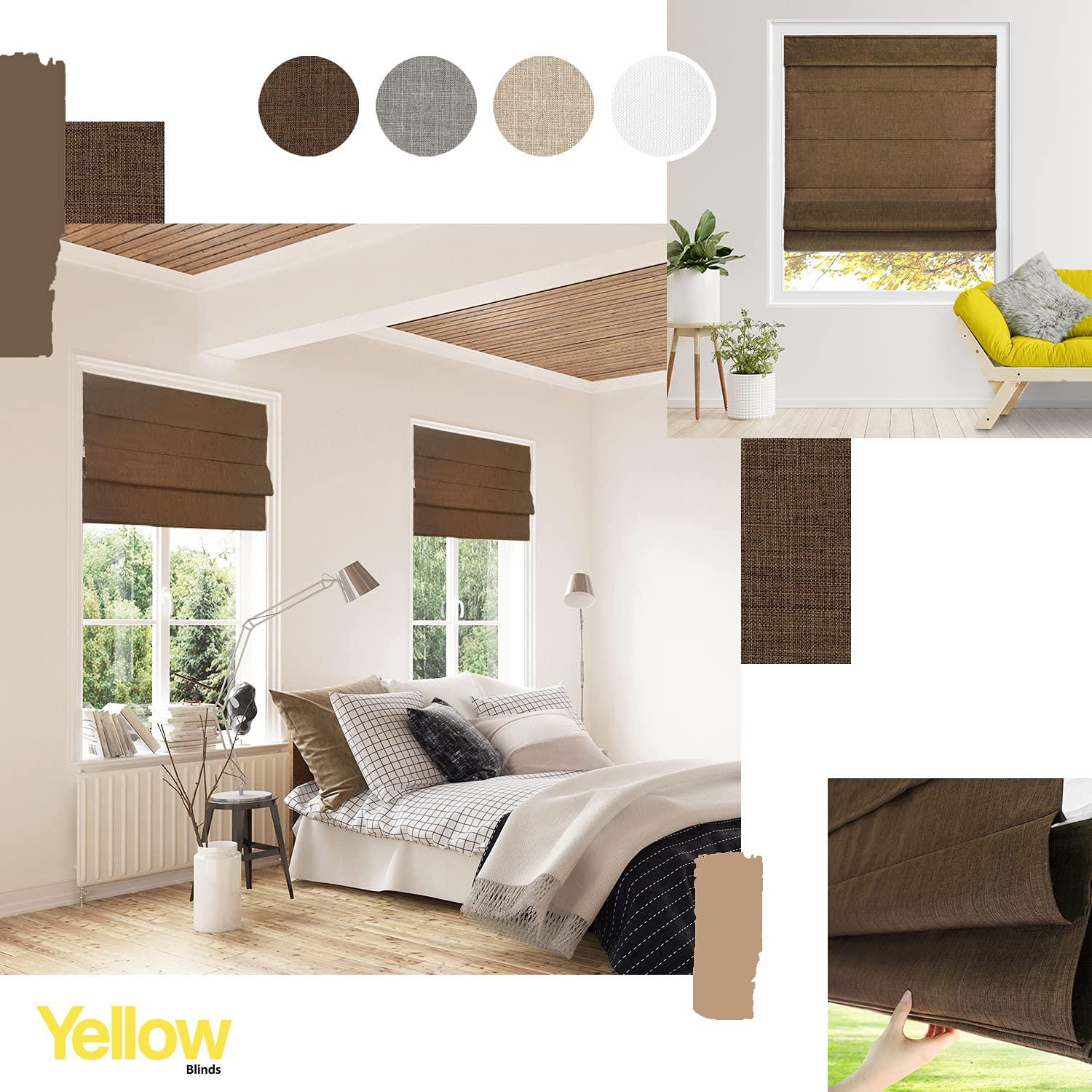 YELLOW BLINDS Room Darkening Roman Shades for Windows, Cordless Linen Fabric Window Blind Treatment, UV Blocking, Energy Efficient and Privacy Protection, 31 X 64, Burton Brown by YELLOW BLINDS