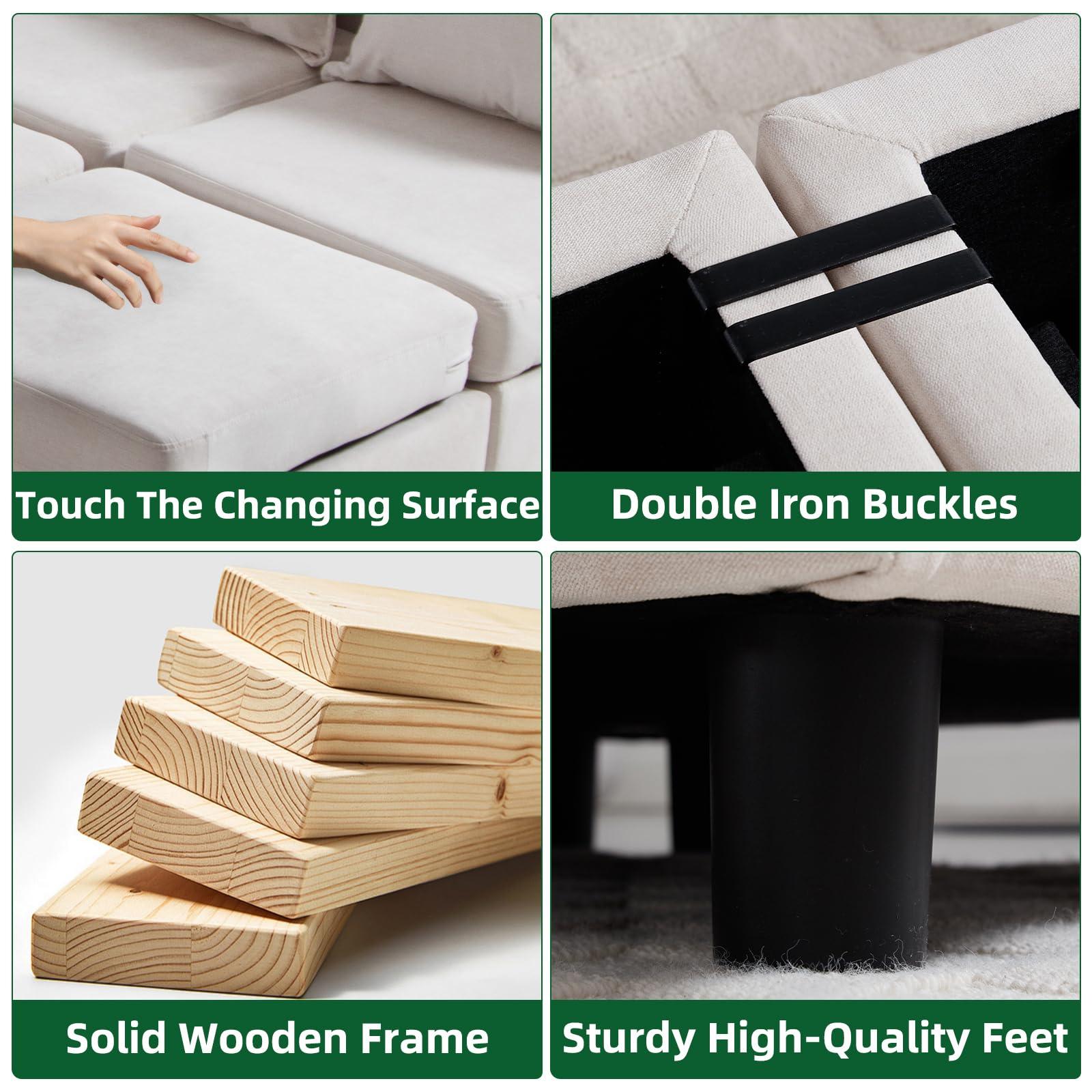 ESTRUCO Modular Sectional Sofa Convertible L U Shaped Sofa Couch with Storage, Comfy Cloud Sleeper Sectional Sofa Bed Set with Removable Back Cushions, Modern DIY Combination Couches for Living Room(Beige)