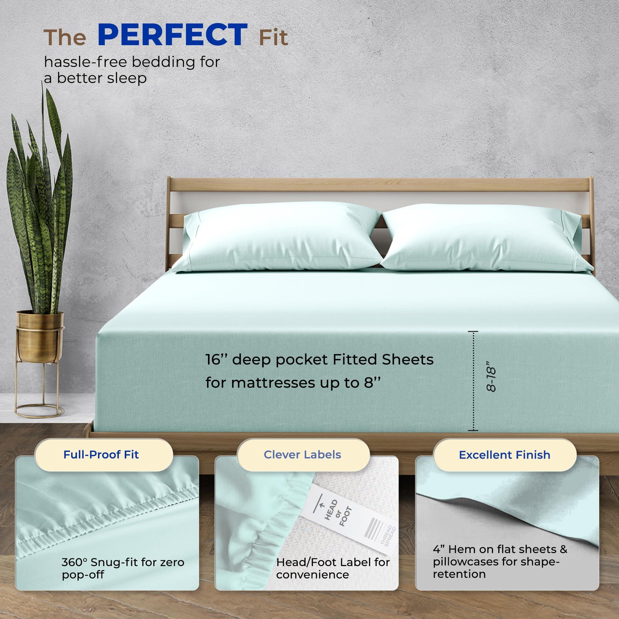 THREAD SPREAD THREAD SPREAD 100% Pure Egyptian Cotton Split King Sheets Sets for Adjustable Bed - 1000 Thread Count 5 PC Top Split King Sheet for Sleep Number Bed, Cooling Sheets, Fits Mattress Upto 18\" - Sea Foam