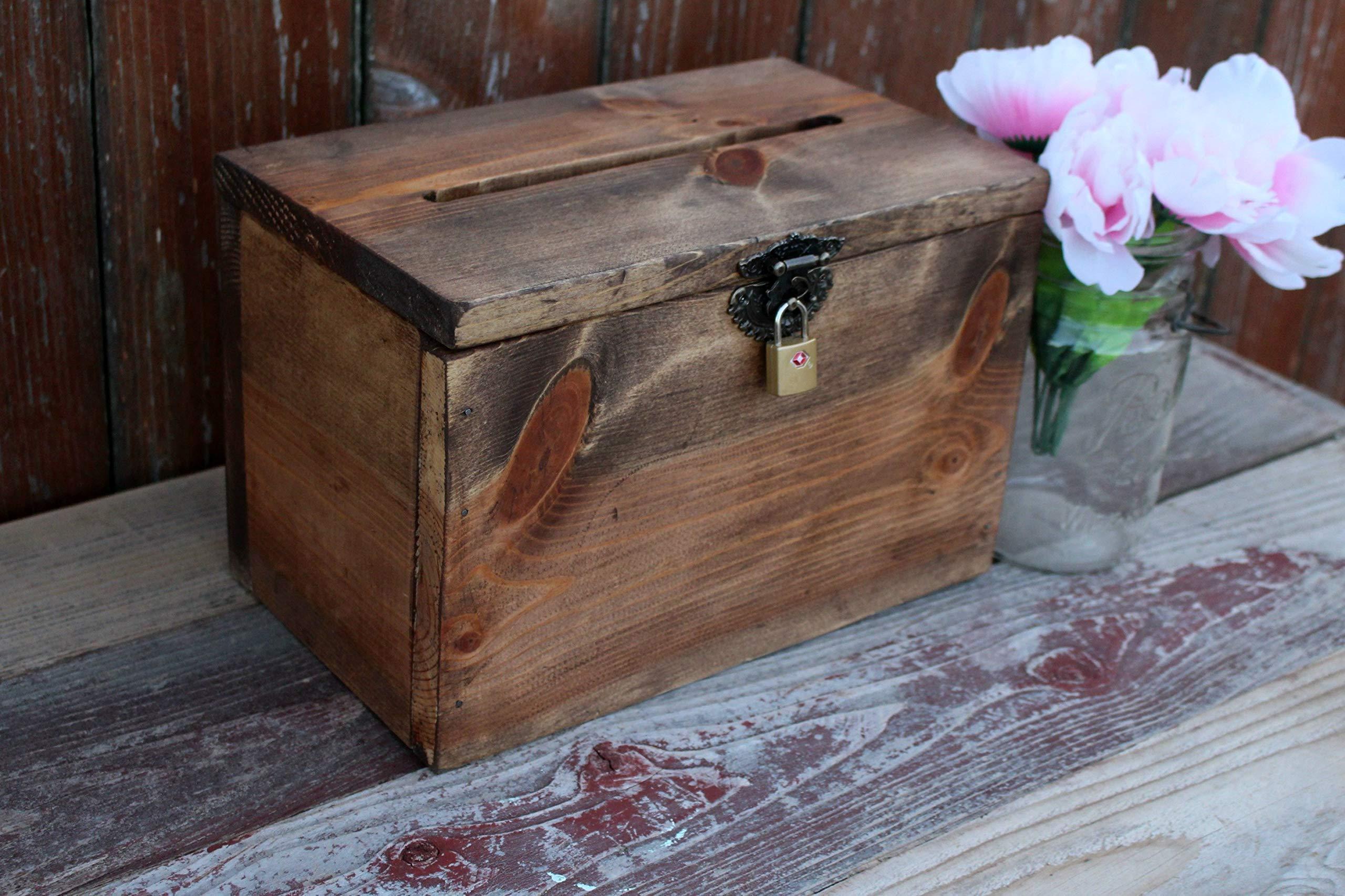 Generic Wedding Card Box Engraved Wood Personalized Front Holds Wedding cards with Slit and Lock