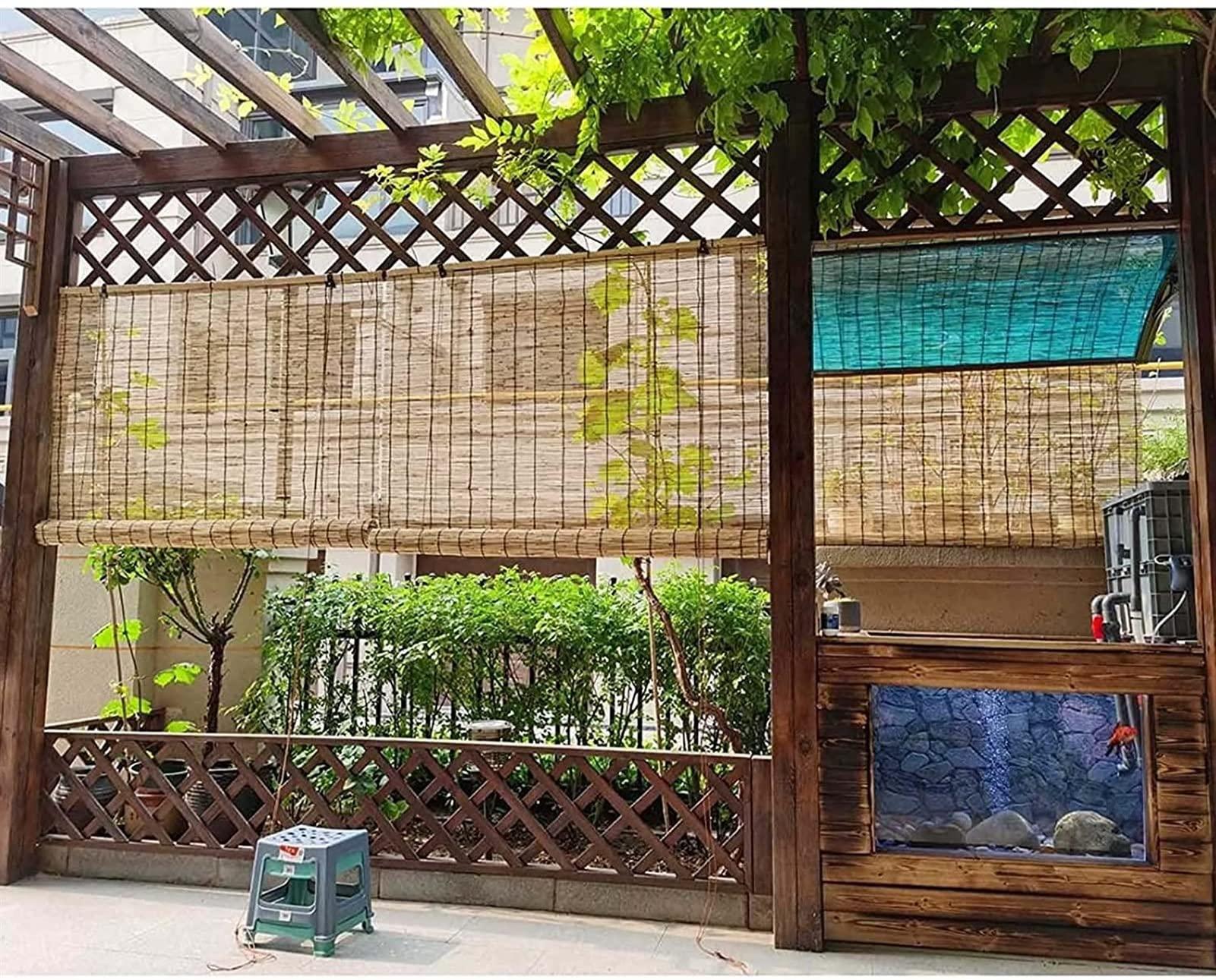 RHSH Roller Blinds - Bamboo Window Blinds - Vertical Blackout Blinds, 120x200cm 150x155cm 160x300cm, Shade, Ventilation, Cool, Roman Blind, Bamboo Roll Up Shades Blinds for Windows/Gazebo Natural Woven