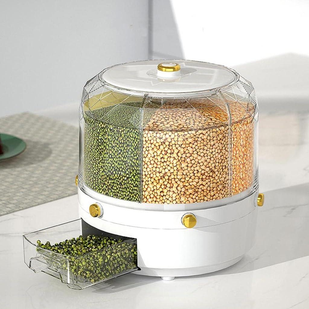 OTHZON OTHZON 360 Rotation Cereal Dispenser Lentil Dispenser, Rotating Grain Dispenser Storage-Large Capacity with 6 Compartments for Household, Kitchen Storage Container for All Beans, Barley, Millet
