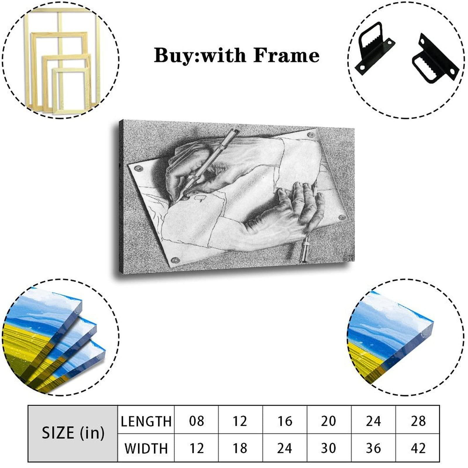 NIZHNAO 18 Famous Prints by M.C. Escher - Drawing Hands by Maurits Cornelis Escher Poster Decorative Painting Canvas Wall Art Living Room Posters Bedroom Painting 20x30inch(50x75cm)