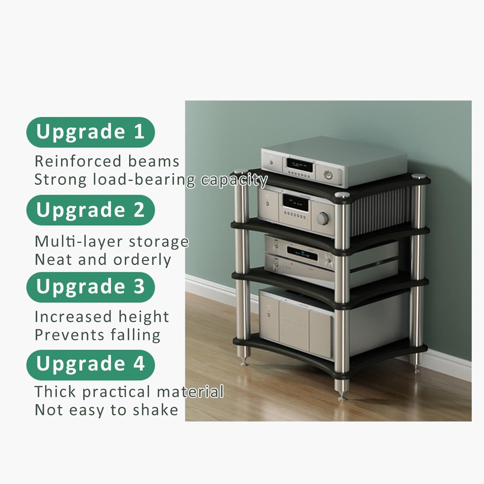 POWRZZZY Audio Rack Av Tower Media Stand Movable 3-Tier Home Stereo Display Record Player Stereo Receiver Tall Heavy Duty Audio-Video Media Stand with Adjustable Shelf for Theater Sound Studio(Light white,60x4