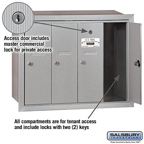 Salsbury Industries Salsbury Industries 3504ARP Recessed Mounted Vertical Mailbox with Master Commercial Lock, Private Access and 4 Doors, Aluminum