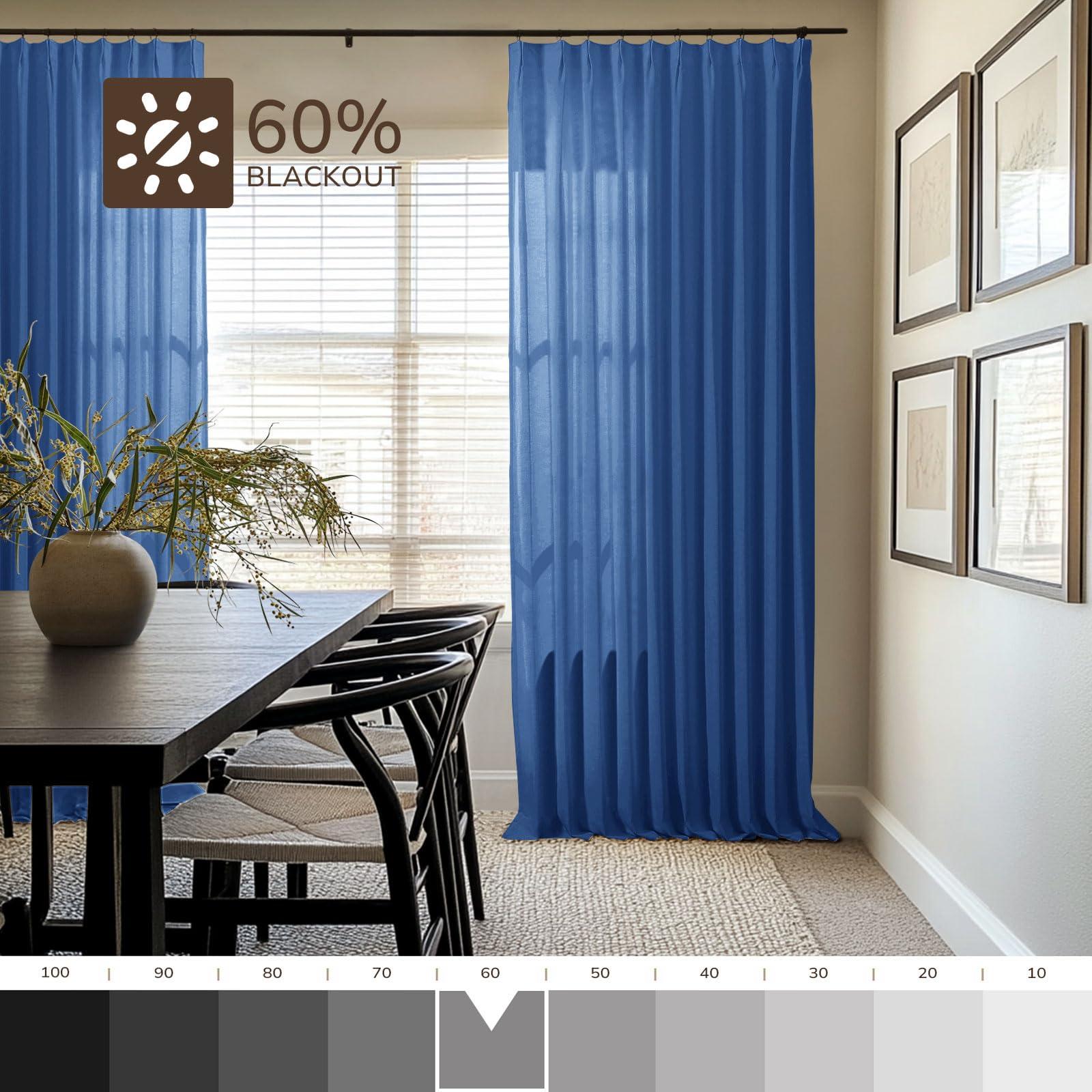 TWOPAGES TWOPAGES Linen Textured Room Darkening Curtain 72 Inches Long, Royal Blue Pinch Pleated Window Curtain Drape Panel for Patio Door Dining Room Kids Room, 1 Panel