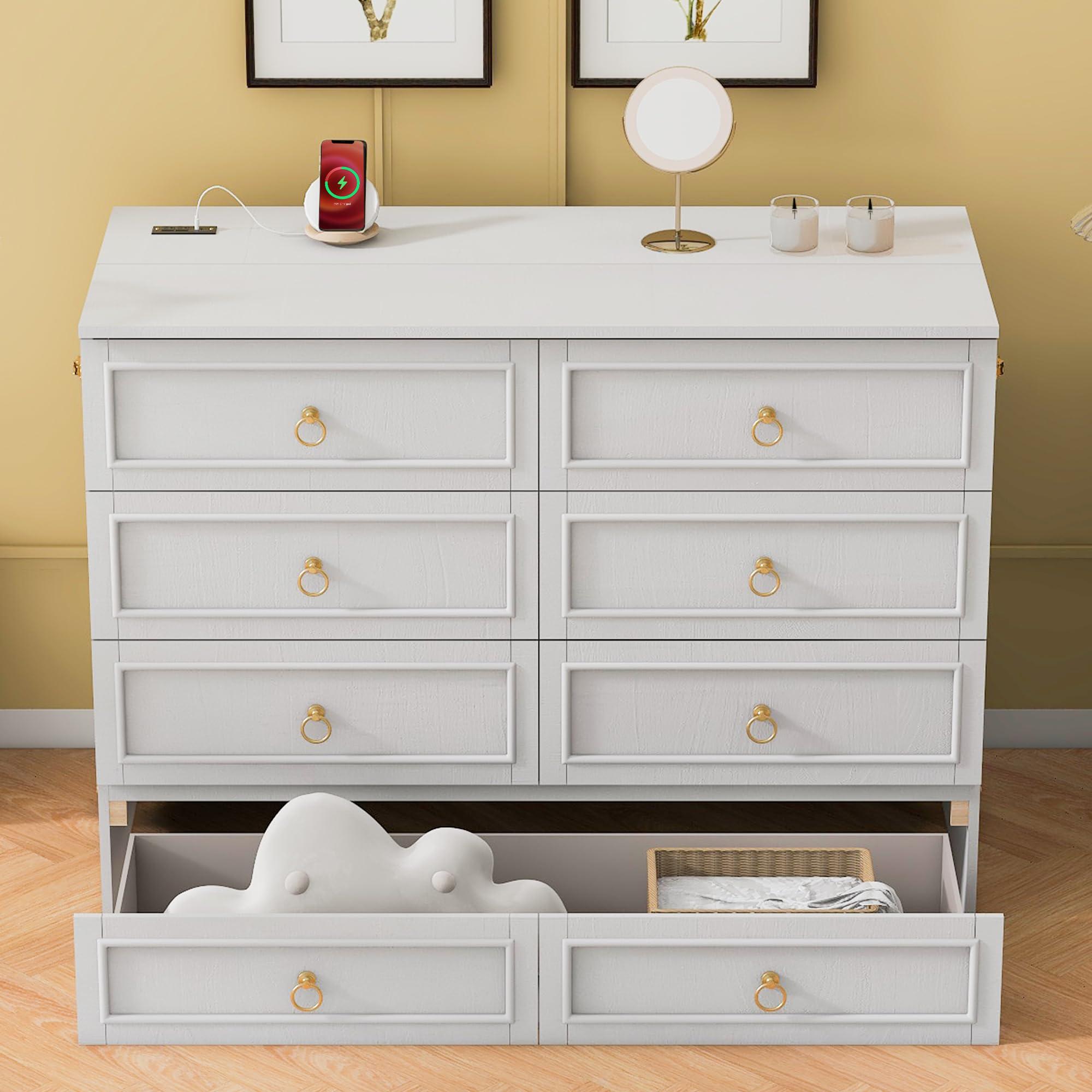 YOPTO YOPTO Murphy Bed Cabinet Full Size,Folding Wall Bed Chest with Large Storage Drawers,Hidden Platform Bed Frame W/USB Ports,Space-Saving,Easy Assembly,for Bedroom,Guest Room,Office,White