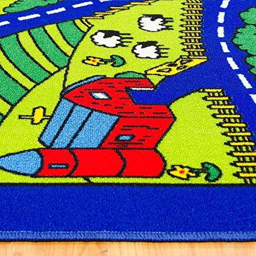 Champion Rugs CR Kids/Baby Room/Daycare/Classroom/Playroom Area Rug. Roads. Town. City. Race Car Tracks. Educational. Fun. Non-Slip Gel Back. Blue. Bright Colorful Vibrant Colors (3 Feet X 5 Feet)
