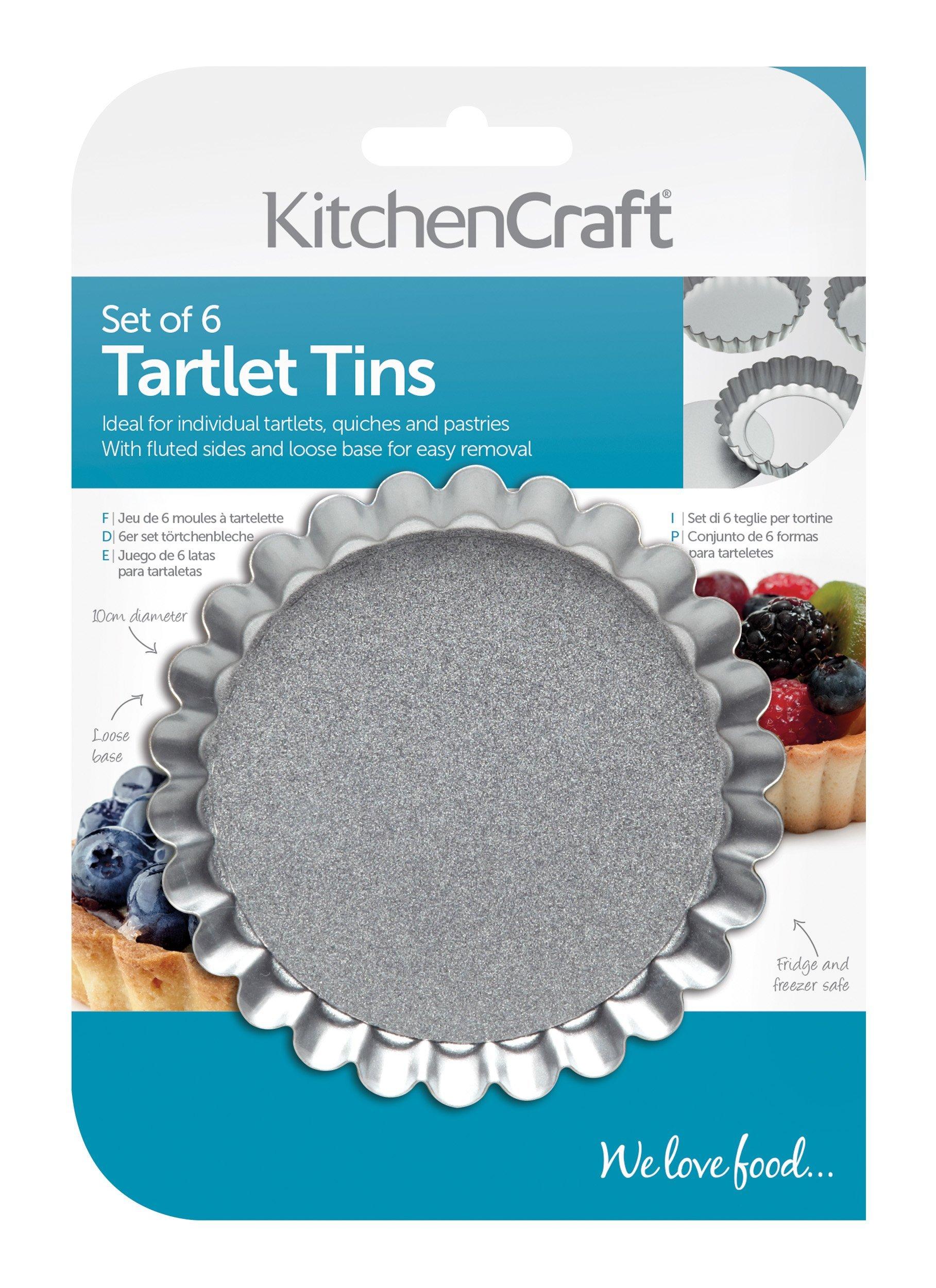 Kitchen Craft KitchenCraft Mini Tart Tin with Loose Bottom, Stainless Steel Tart Tins, Freezer Safe, 10cm (4\'\') Set of 6, Silver