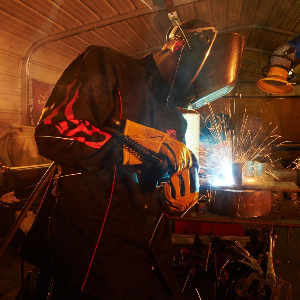 Revco Revco BLACK STALLION BSX® FR Welding Jacket - Black w/Red Flames - MEDIUM