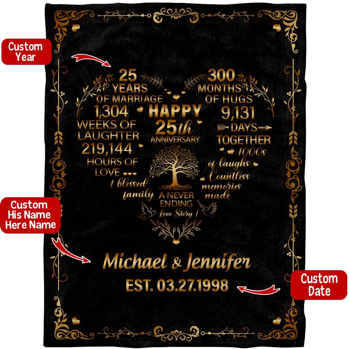 Generic S82238 Wedding Day Blankets, Personalized Happy 25th Wedding Anniversary Blanket, Custom Anniversary Blanket with Name Date, 25 Year for Couple Husband Wife Fleece 30x40 50x60 60x80