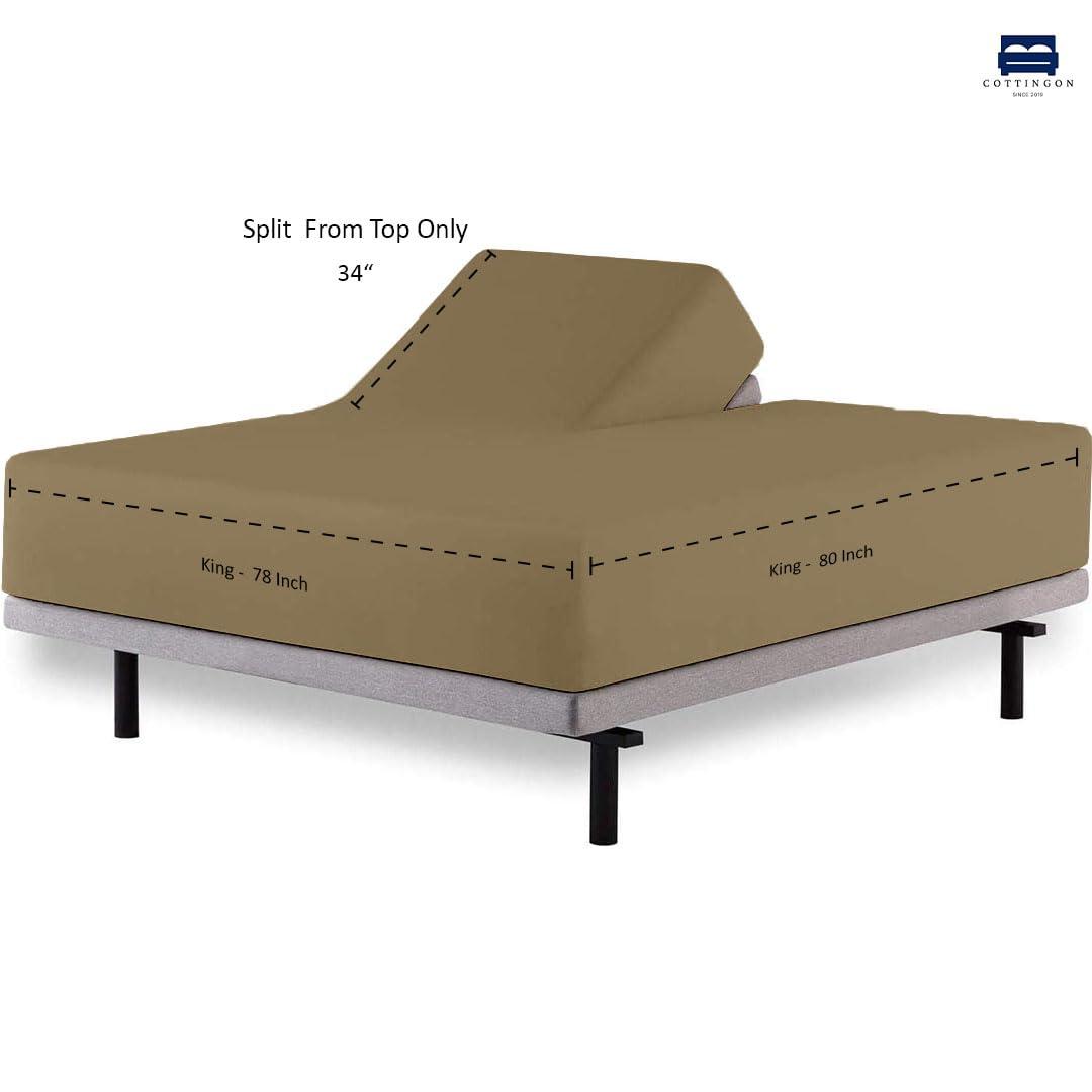 Cottingon Sheets for Sleep Number Bed Split King,Split Top King Sheets for Sleep Number Bed,100% Egyptian Cotton,Taupe Solid,28 Split-King,400 TC,16 Inch Deep,Split King Sheets for Sleep Number Beds