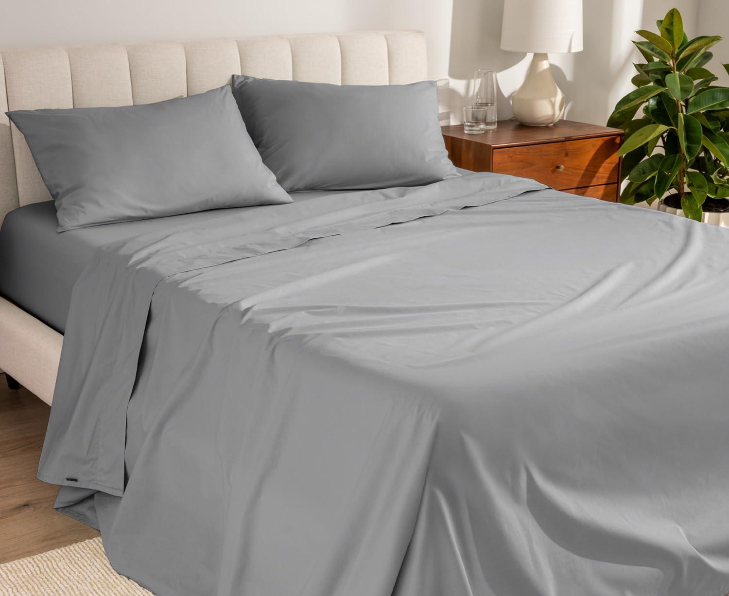Bare Home Bare Home 100% Organic Cotton California King Sheet Set - Crisp Percale Weave - Cool, Breathable, and Hypoallergenic - Bedding Sheets & Pillowcase (California King, Light Grey)