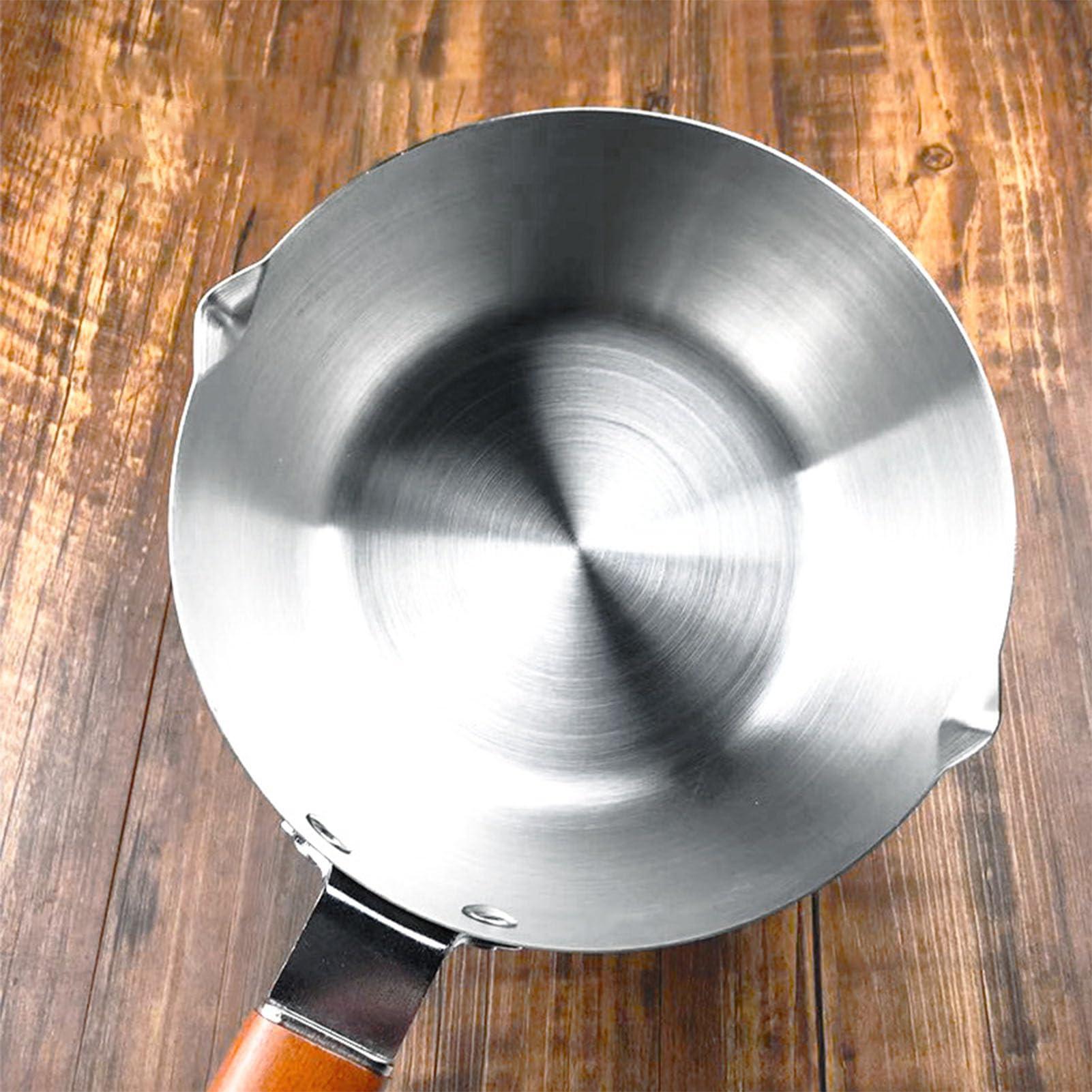 DOUQIFEI DOUQIFEI Milk Warmer Pot, Stainless Steel Butter Warmer Pot Butter Pan Mini Saucepan Milk Boiler with Prevent Sticking Wooden Handle Milk Warmer for Coffee Milk Butter (20cm)
