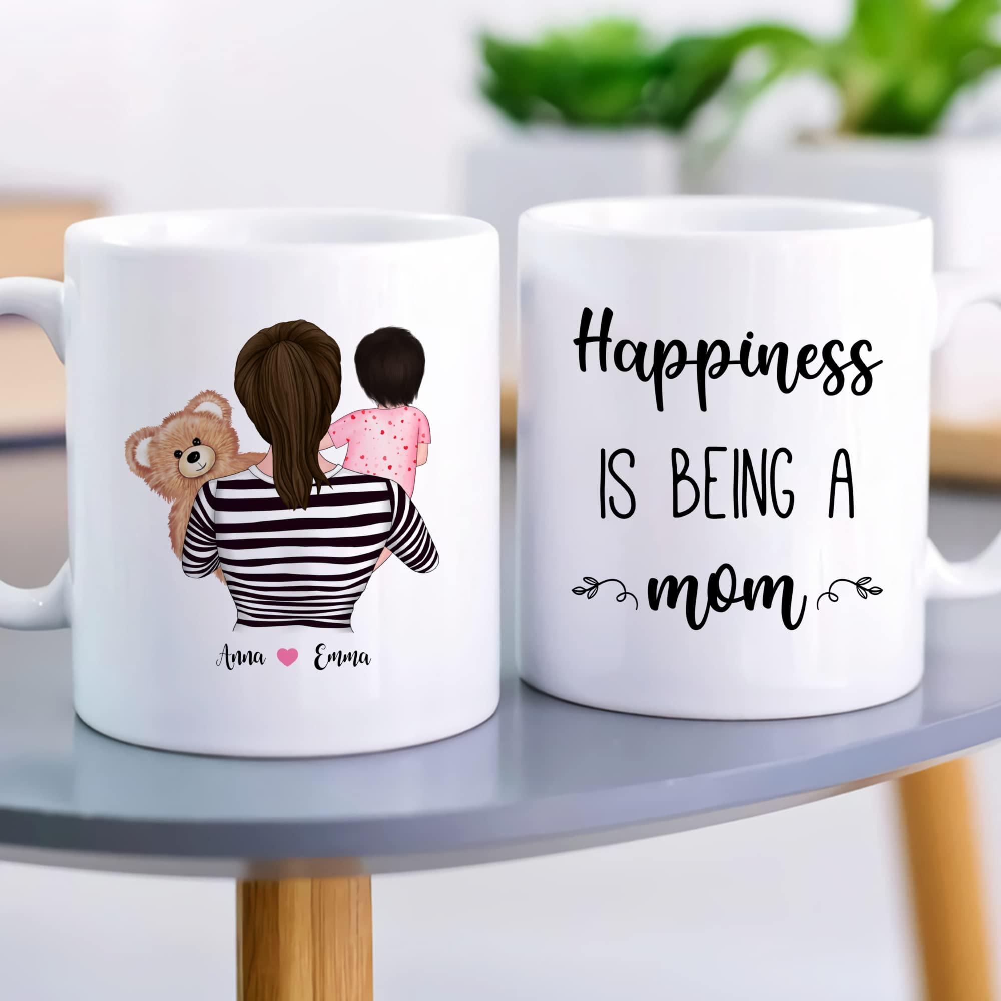 Gossby GOSSBY Personalized Custom Mug (Mom and Small Girl) Happiness is being a Mom Mothers Day Mug for Mom from Daughter Son, Personalized Mom Mug, Custom Mothers Day, Gifts Mug from Daughter Christmas Birt