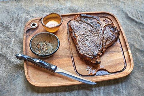 Ironwood Gourmet Ironwood Gourmet Fort Worth Steak Plate with Juice Channel, Acacia Wood 13 x 11 x 0.75 -inches & 28221 Appalachian Salt Cellar, Acacia Wood